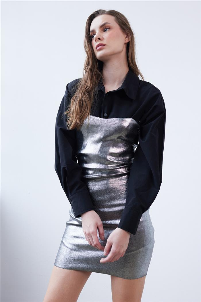 Nisan Foiled Print Knit Dress Black TT4214-Z