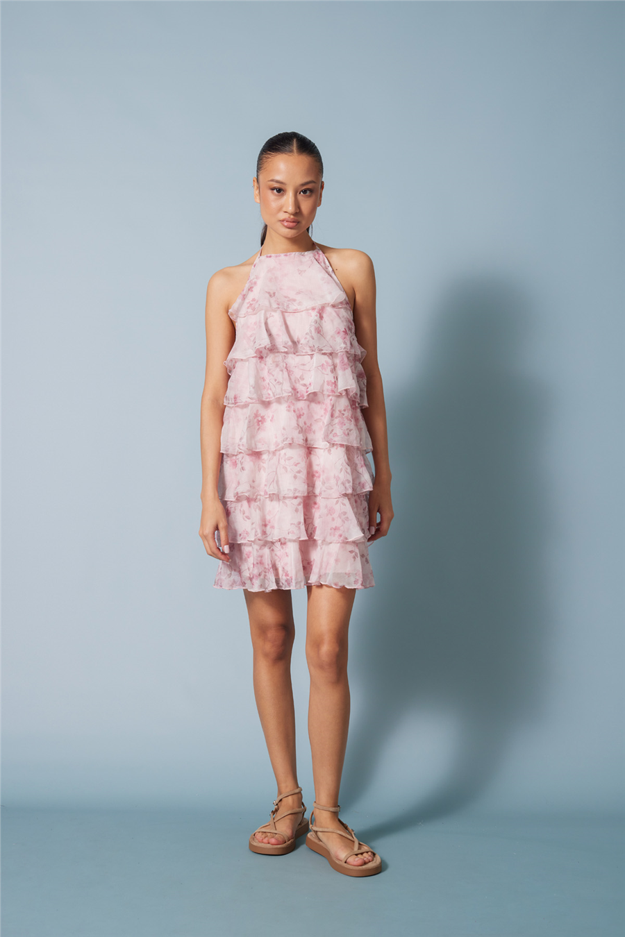 Nisan VOLANLI KATLI KISA ELBİSE PEMBE N26-2388