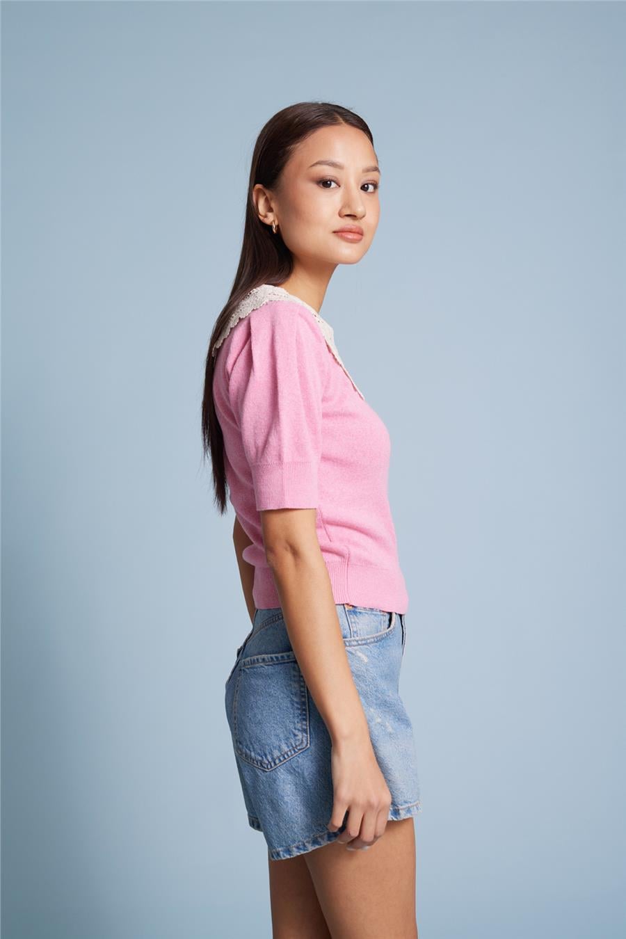 Nisan YAKA DETAYLI TRİKO BLUZ PEMBE TT4787-Z