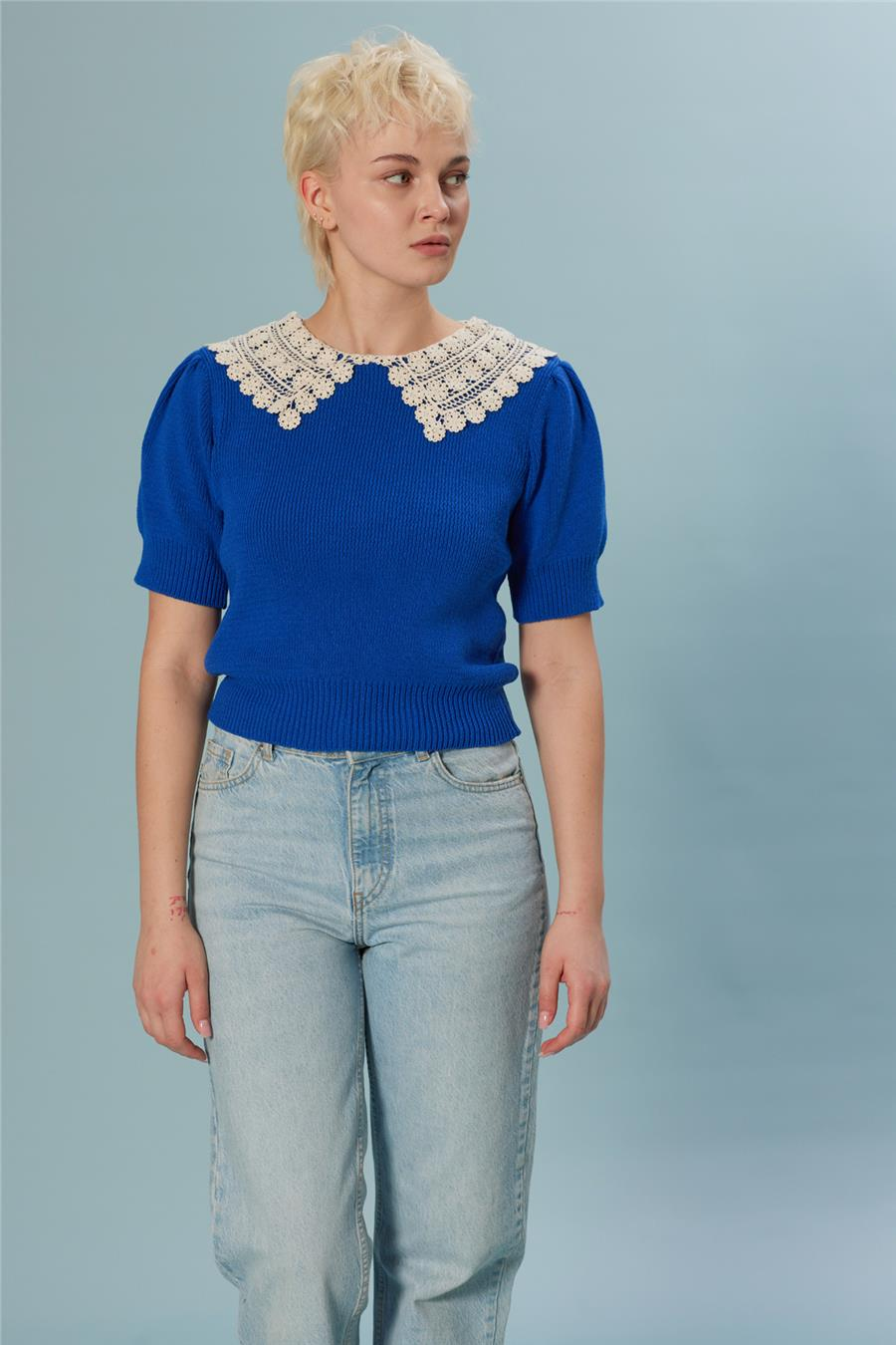 Nisan YAKA DETAYLI TRİKO KAZAK SAKS TT4699-Z