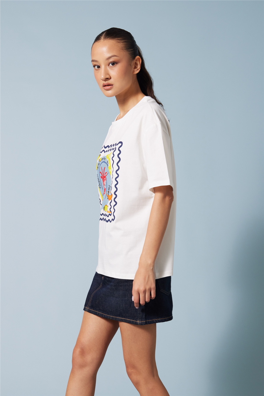 Nisan YENGEÇ BASKILI BİSİKLET YAKA T-SHIRT EKRU N26-2431