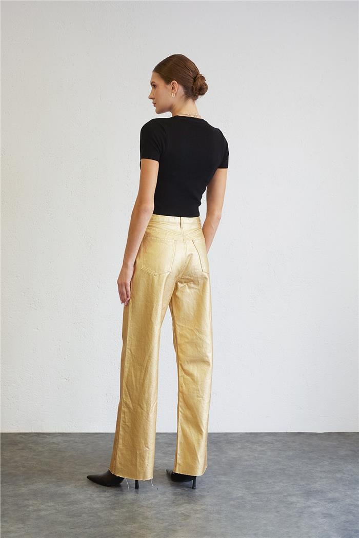 Nisan High-Waisted Metallic Trousers Gold PD23-1047