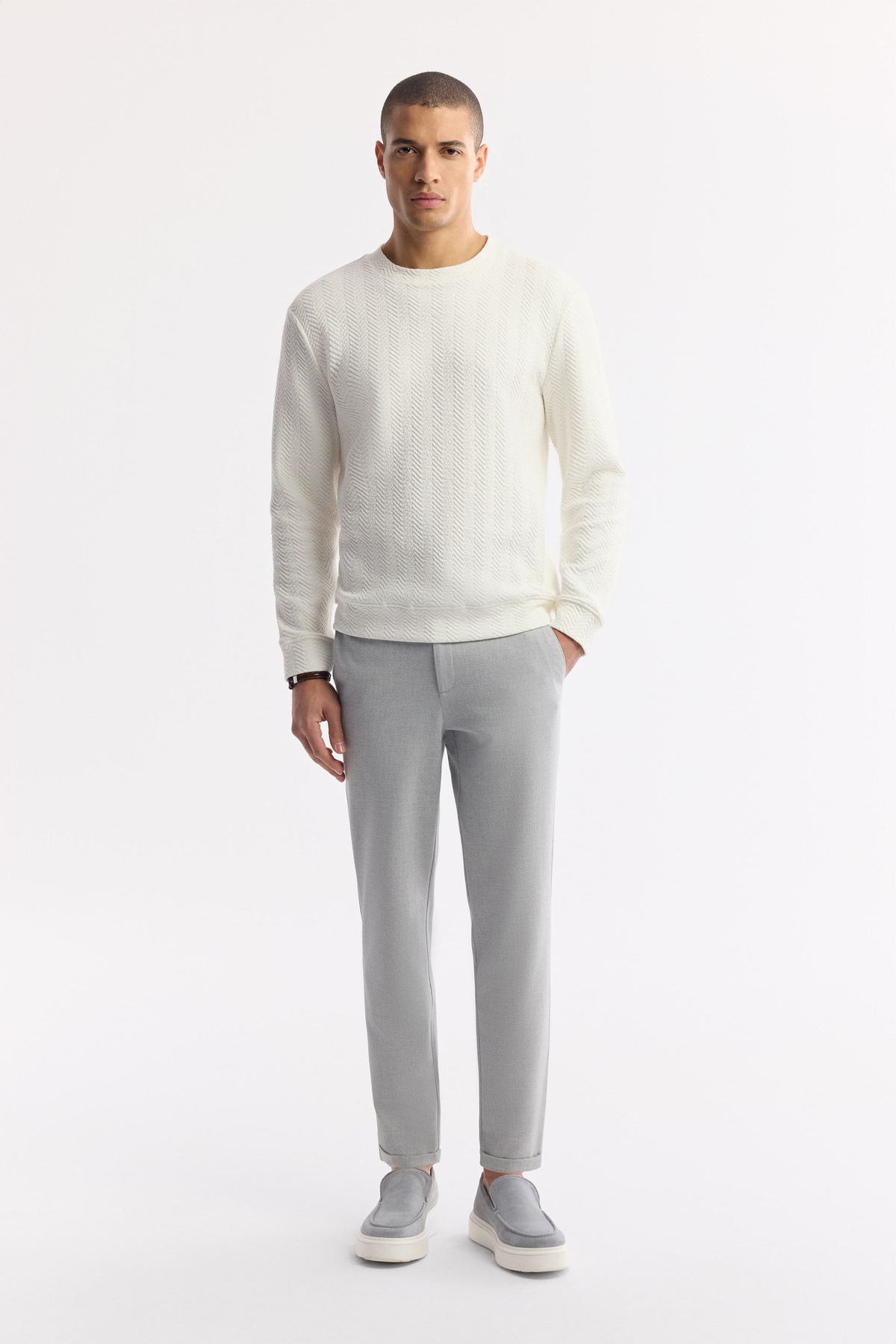 Light Grey Elastic Waist Bi-Stretch Chino Pants