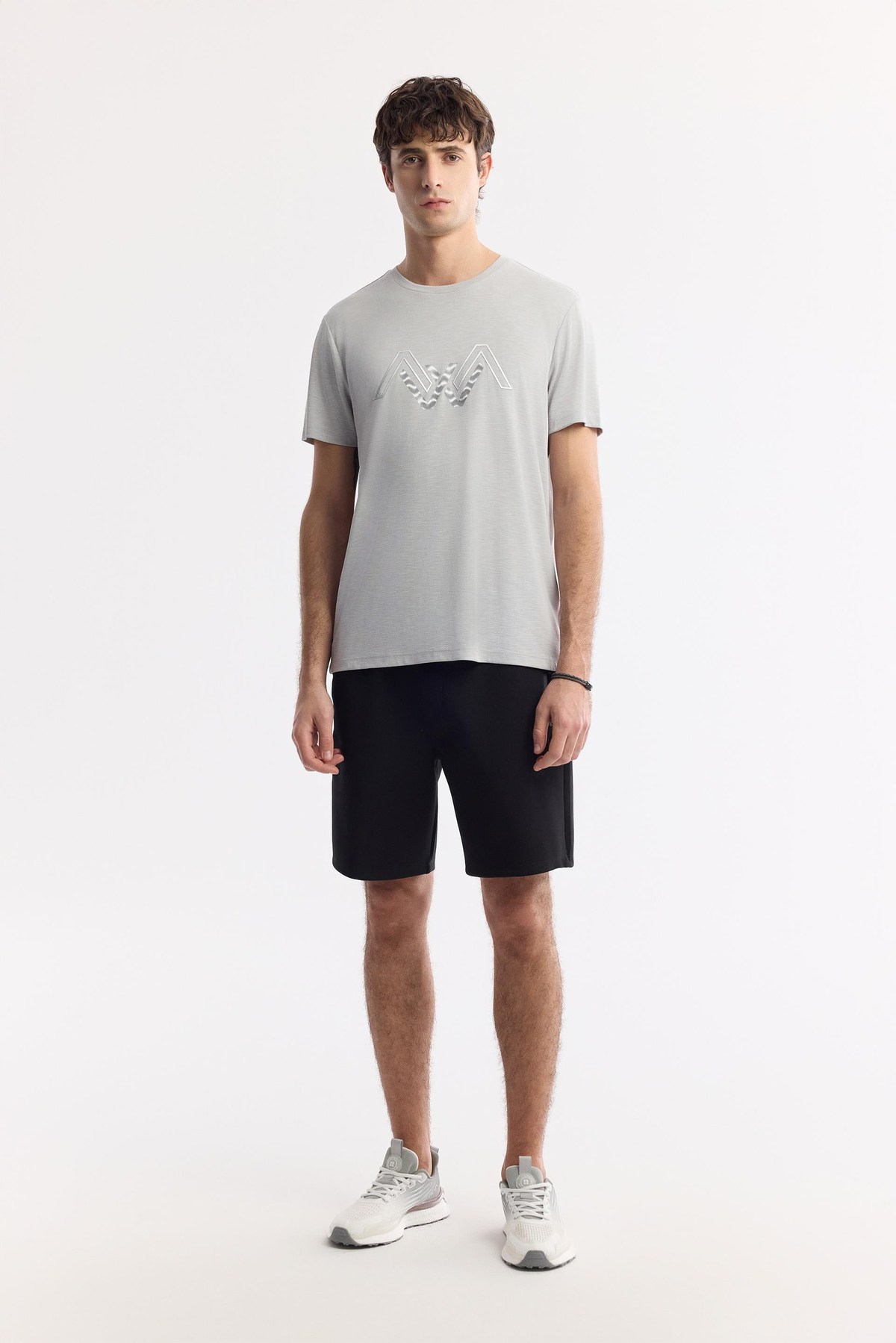 Açık Gri Bisiklet Yaka Baskılı Shoft Touch Flamlı T-Shirt