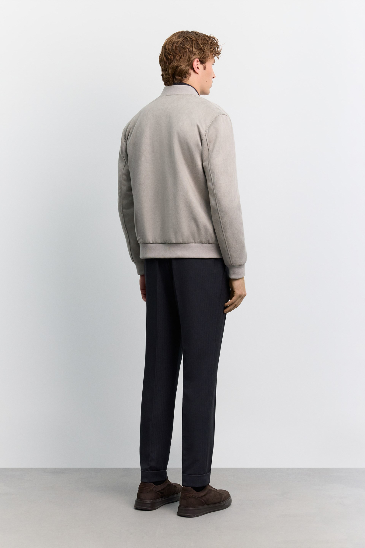Light Grey Faux Suede Bomber Jacket