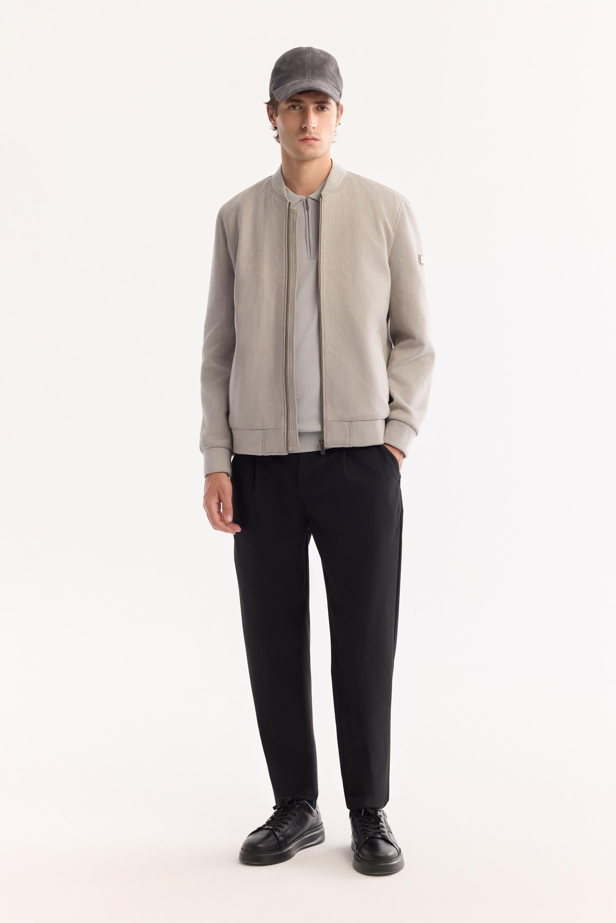 Light Grey Faux Suede Bomber Jacket