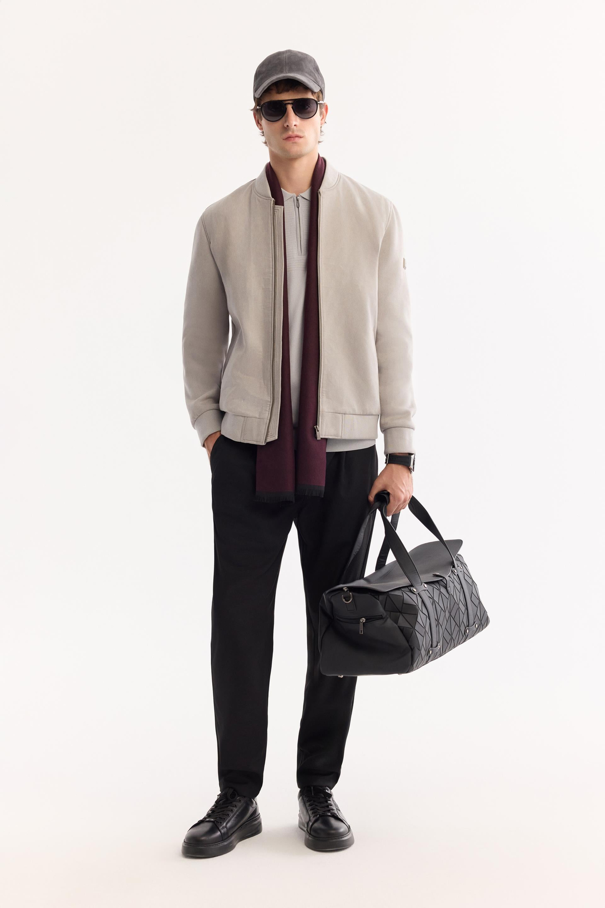 Light Grey Faux Suede Bomber Jacket