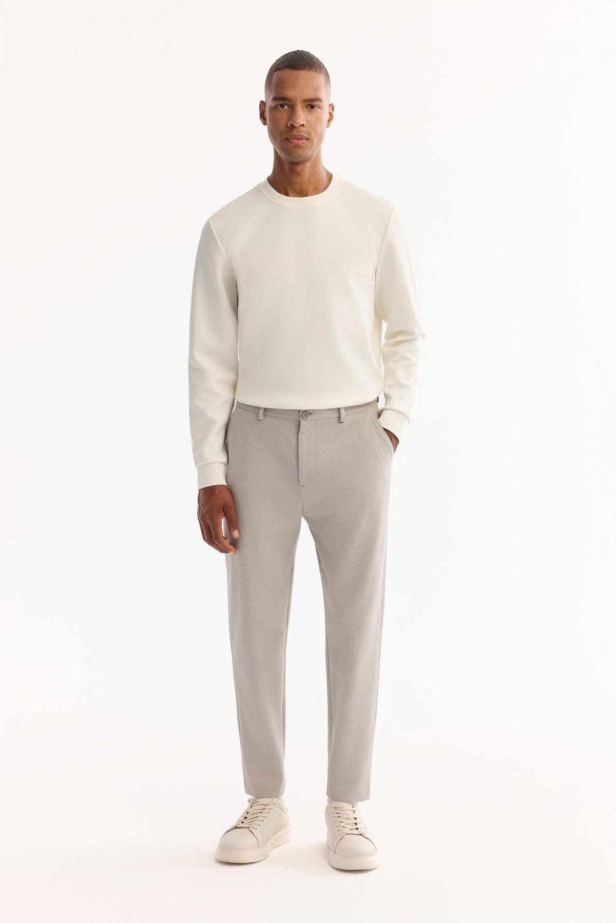 Light Grey Classic Waist Cotton Pants