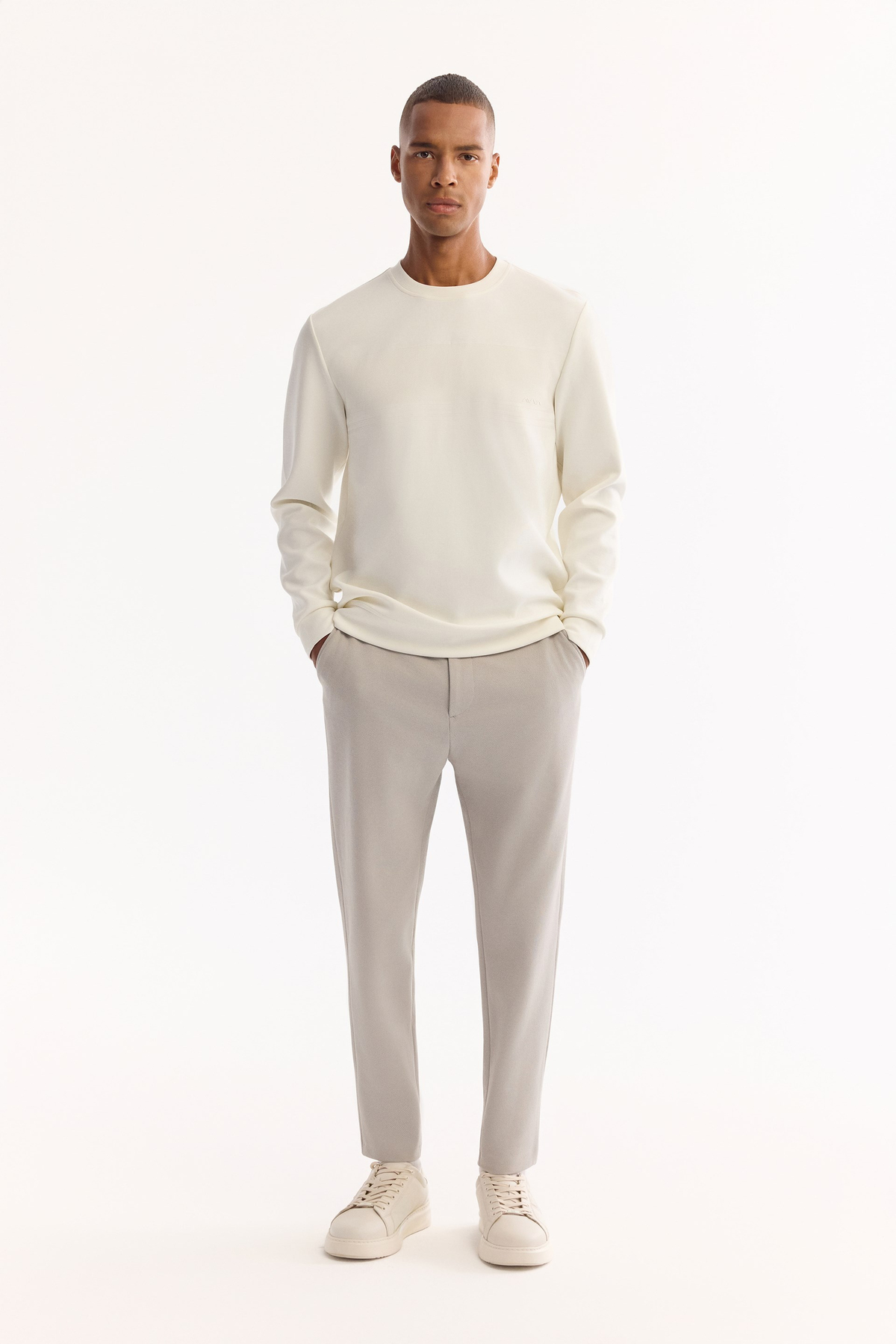 Light Grey Classic Waist Cotton Pants