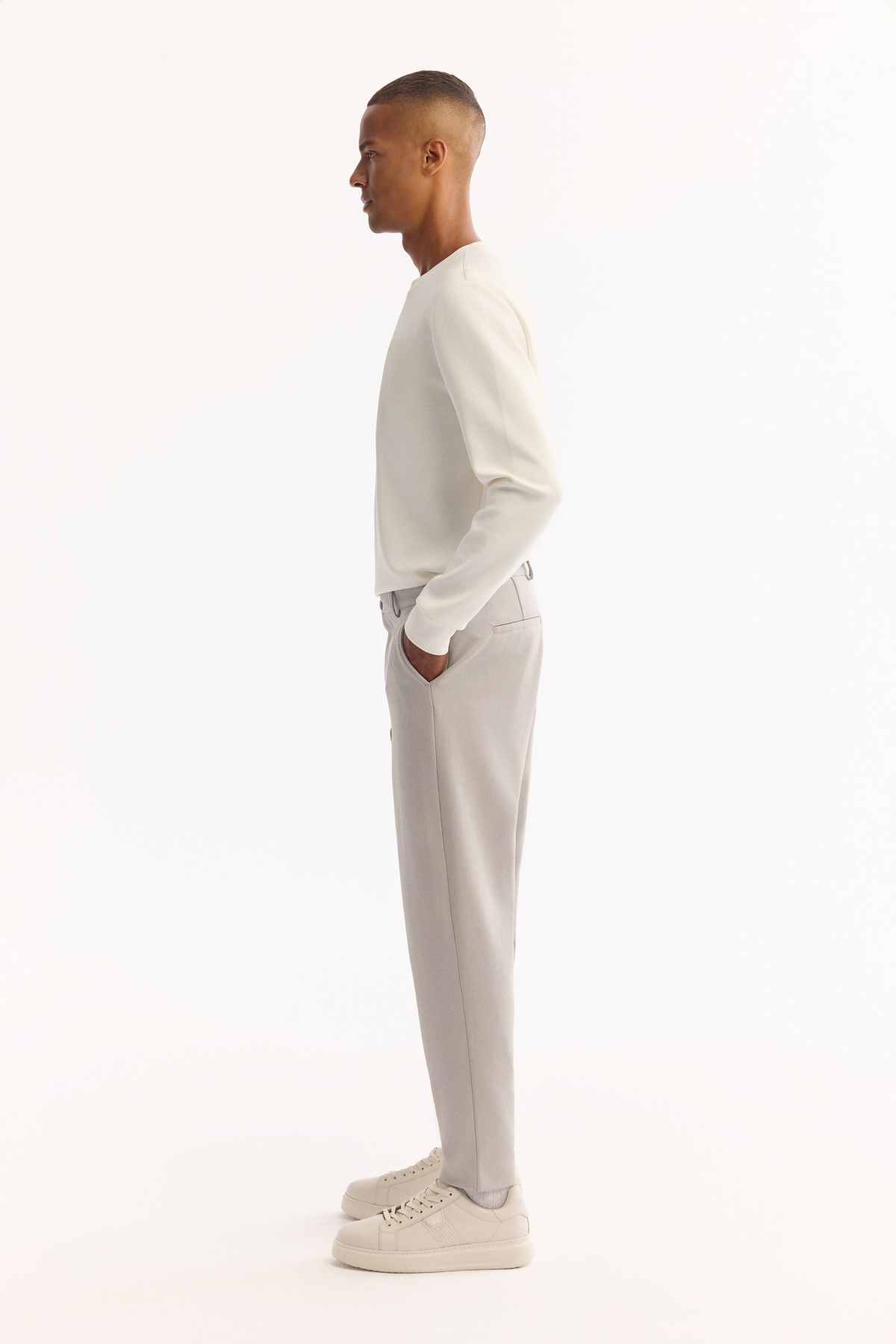 Light Grey Classic Waist Cotton Pants