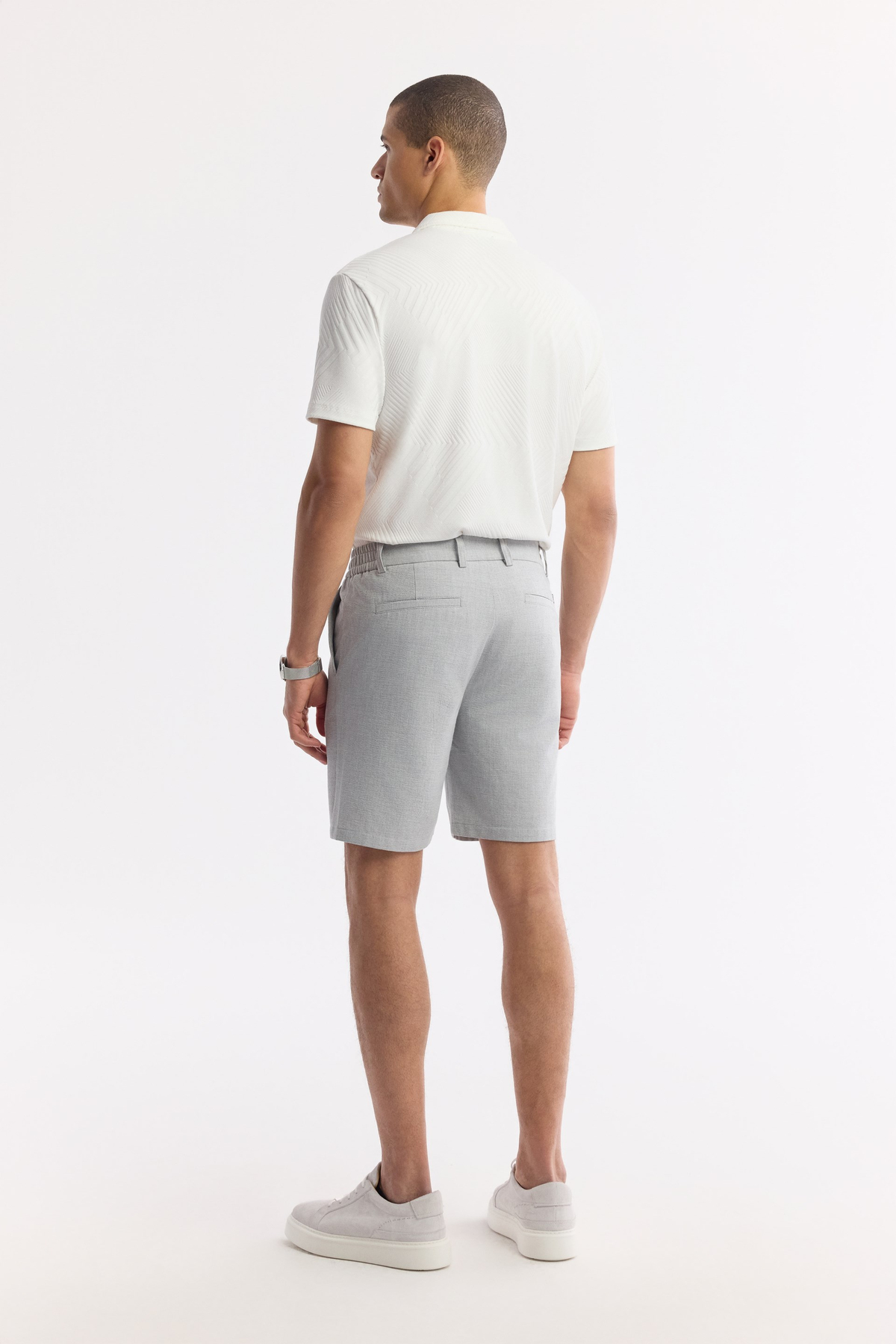Light Grey Side Elastic Textured Bi-Stretch Chino Shorts