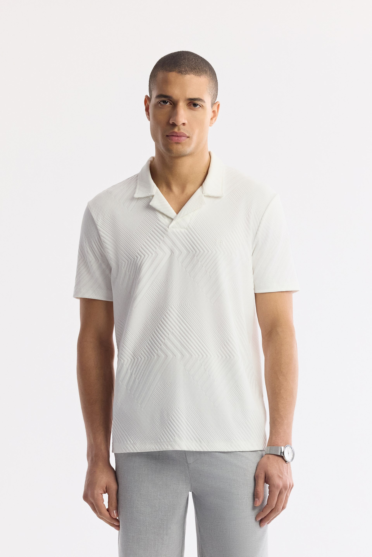 Light Grey Side Elastic Textured Bi-Stretch Chino Shorts