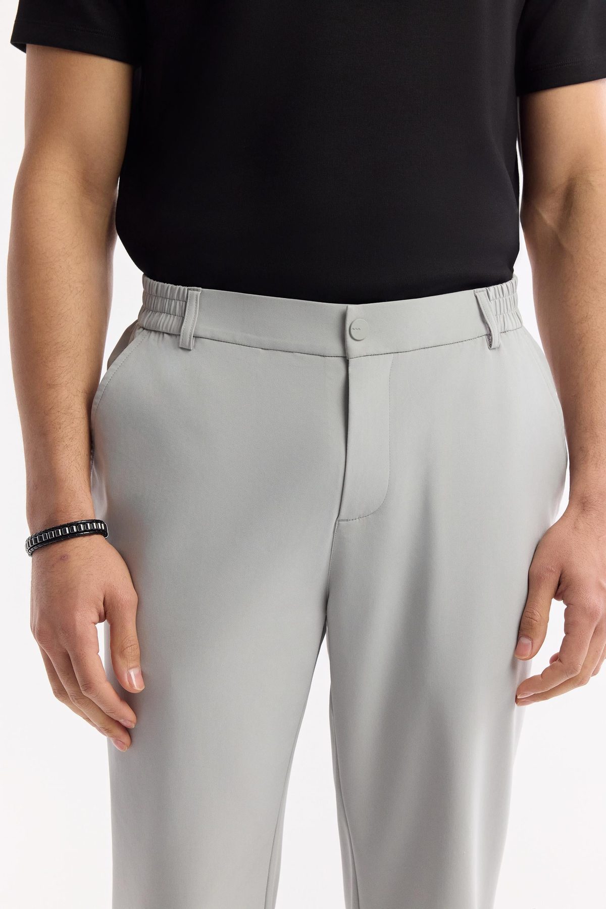 Açık Gri Yanı Lastikli Teknik Kumaş Nora Slim Fit Pantolon