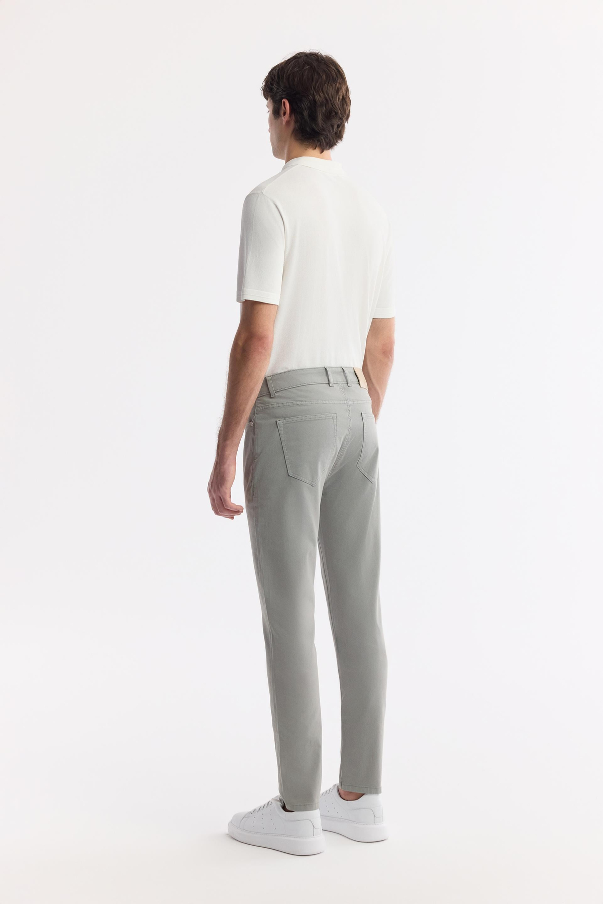 Açık Haki Klasik Bel Armürlü Tensel Karışımlı 5 Cep Perge Slim Fit Pantolon