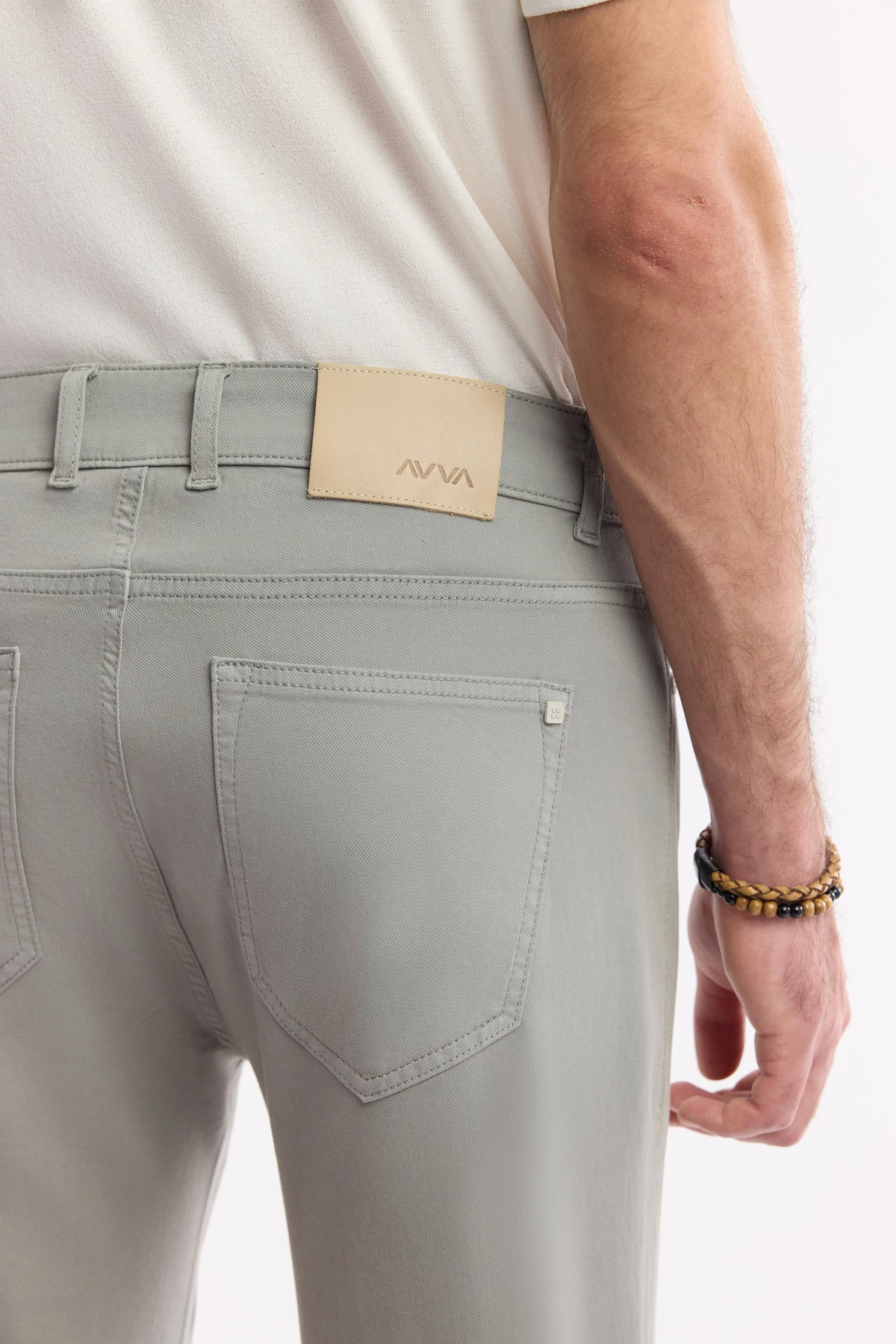 Açık Haki Klasik Bel Armürlü Tensel Karışımlı 5 Cep Perge Slim Fit Pantolon