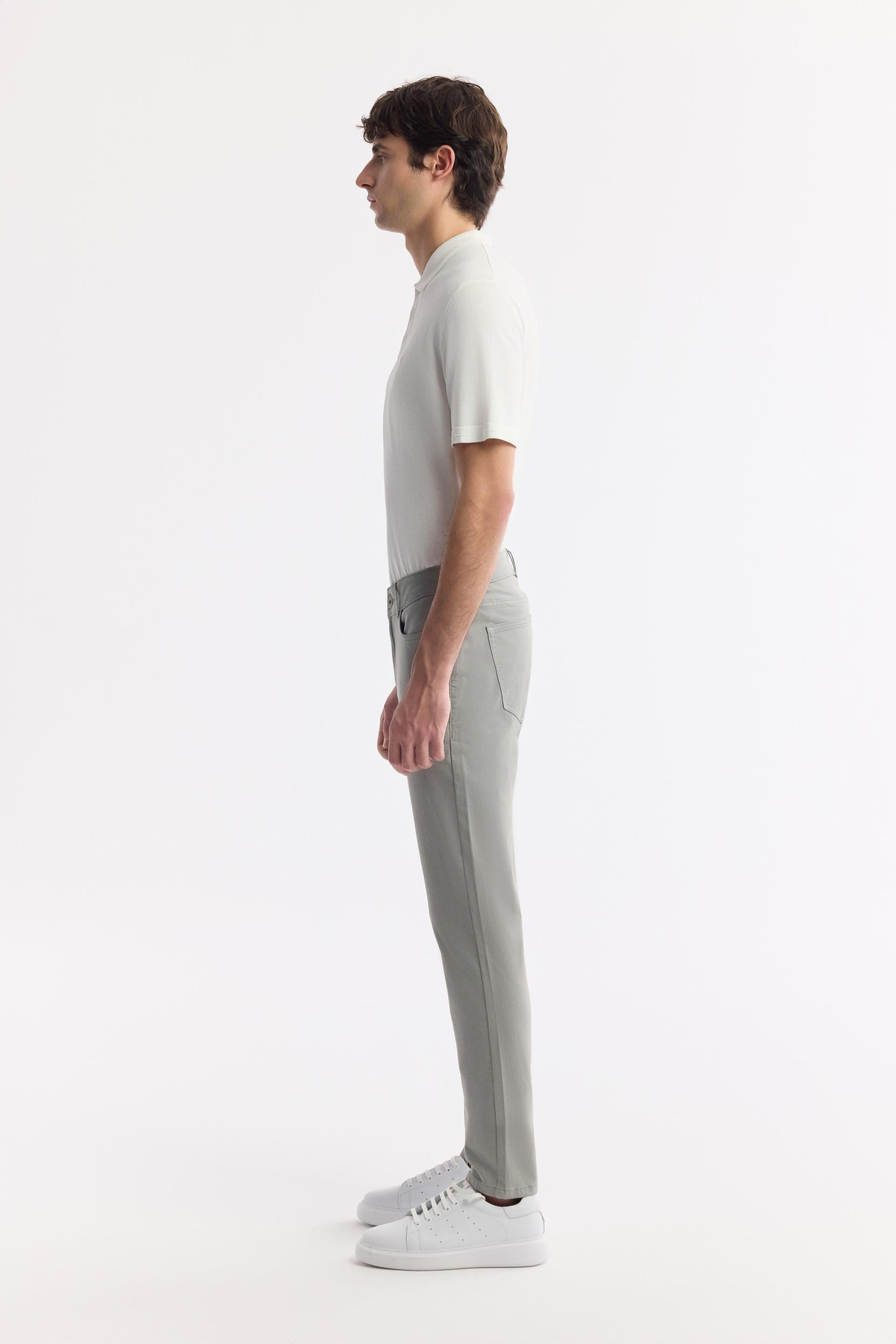 Açık Haki Klasik Bel Armürlü Tensel Karışımlı 5 Cep Perge Slim Fit Pantolon