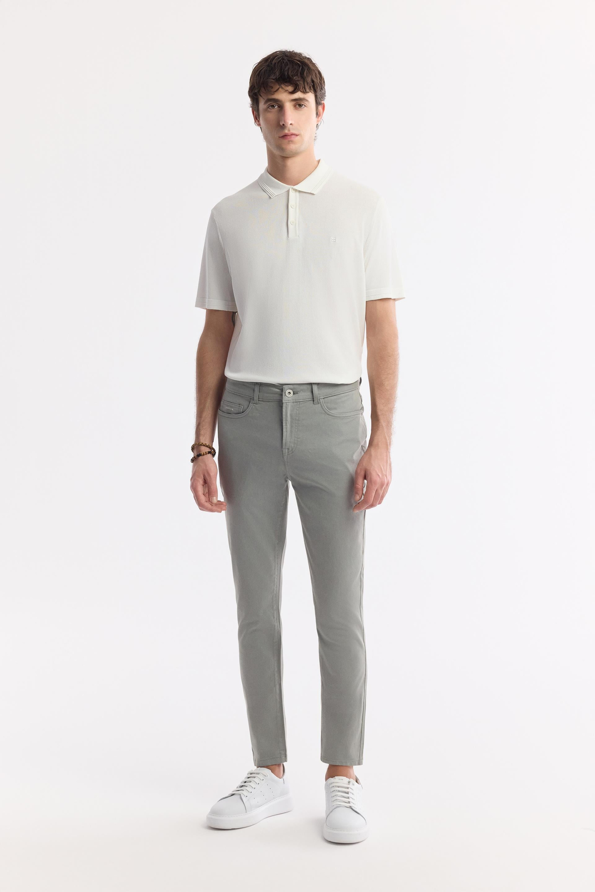 Açık Haki Klasik Bel Armürlü Tensel Karışımlı 5 Cep Perge Slim Fit Pantolon
