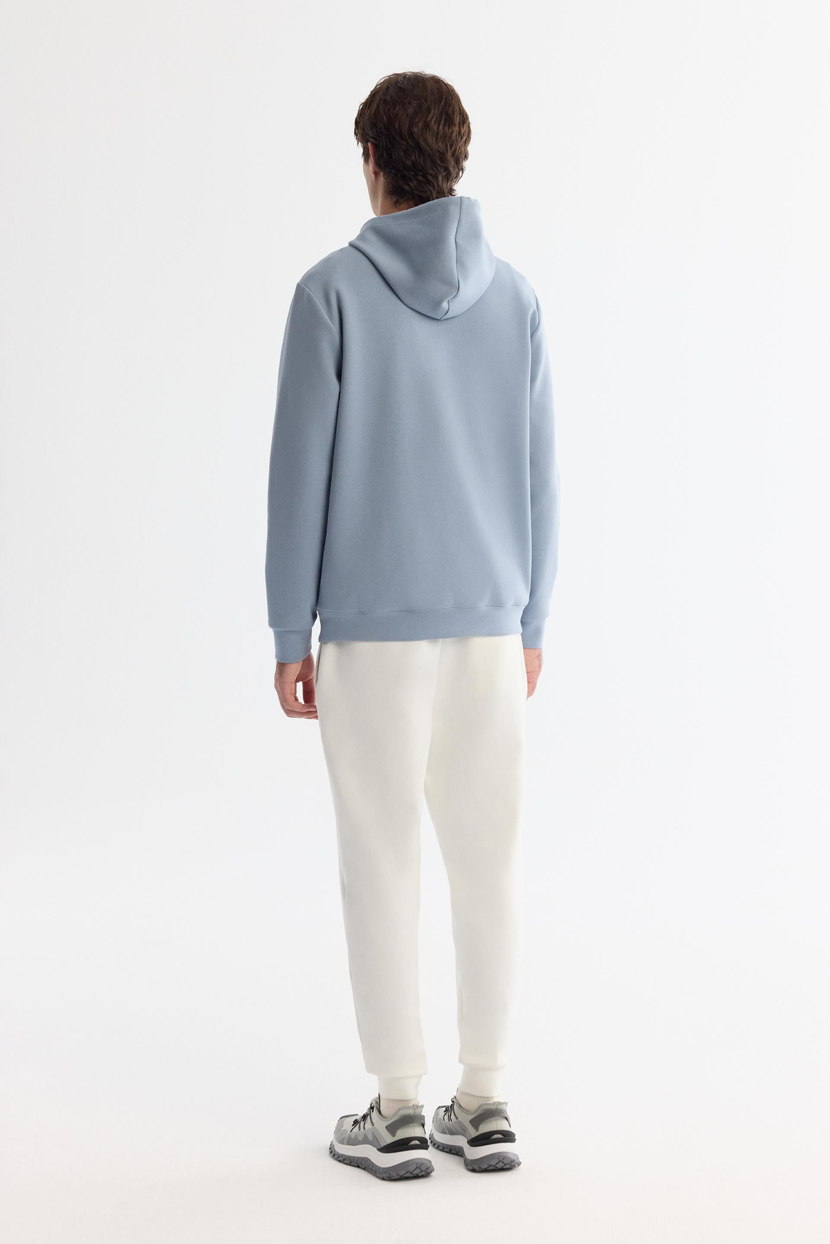 Açık Mavi Kapüşonlu Pamuklu Baskılı Elastan Sweatshirt