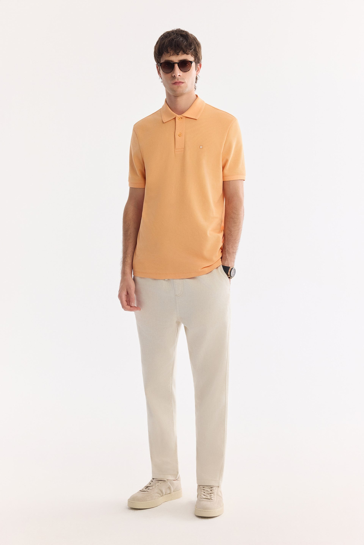 Açık Turuncu Polo Yaka Kırılmaz Yaka, Serin Tutan, Hızlı Kuruyan Pamuklu Amerkan  Pike  T-Shirt