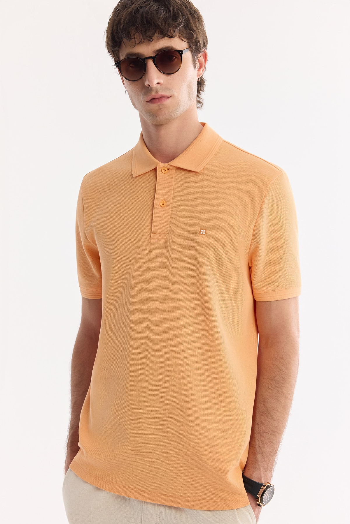 Açık Turuncu Polo Yaka Kırılmaz Yaka, Serin Tutan, Hızlı Kuruyan Pamuklu Amerkan  Pike  T-Shirt