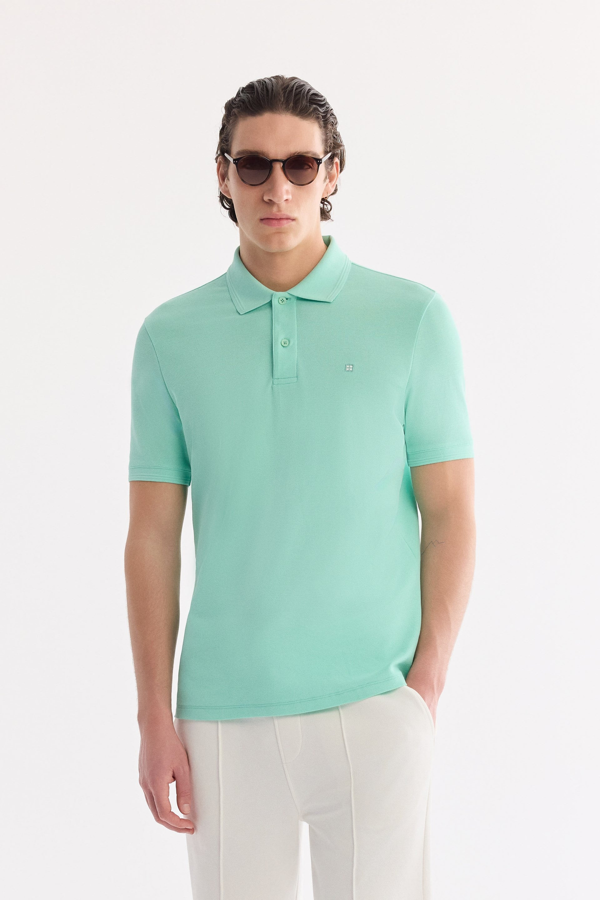 Açık Yeşil Polo Yaka Kırılmaz Yaka, Serin Tutan, Hızlı Kuruyan Pamuklu Amerkan  Pike  T-Shirt