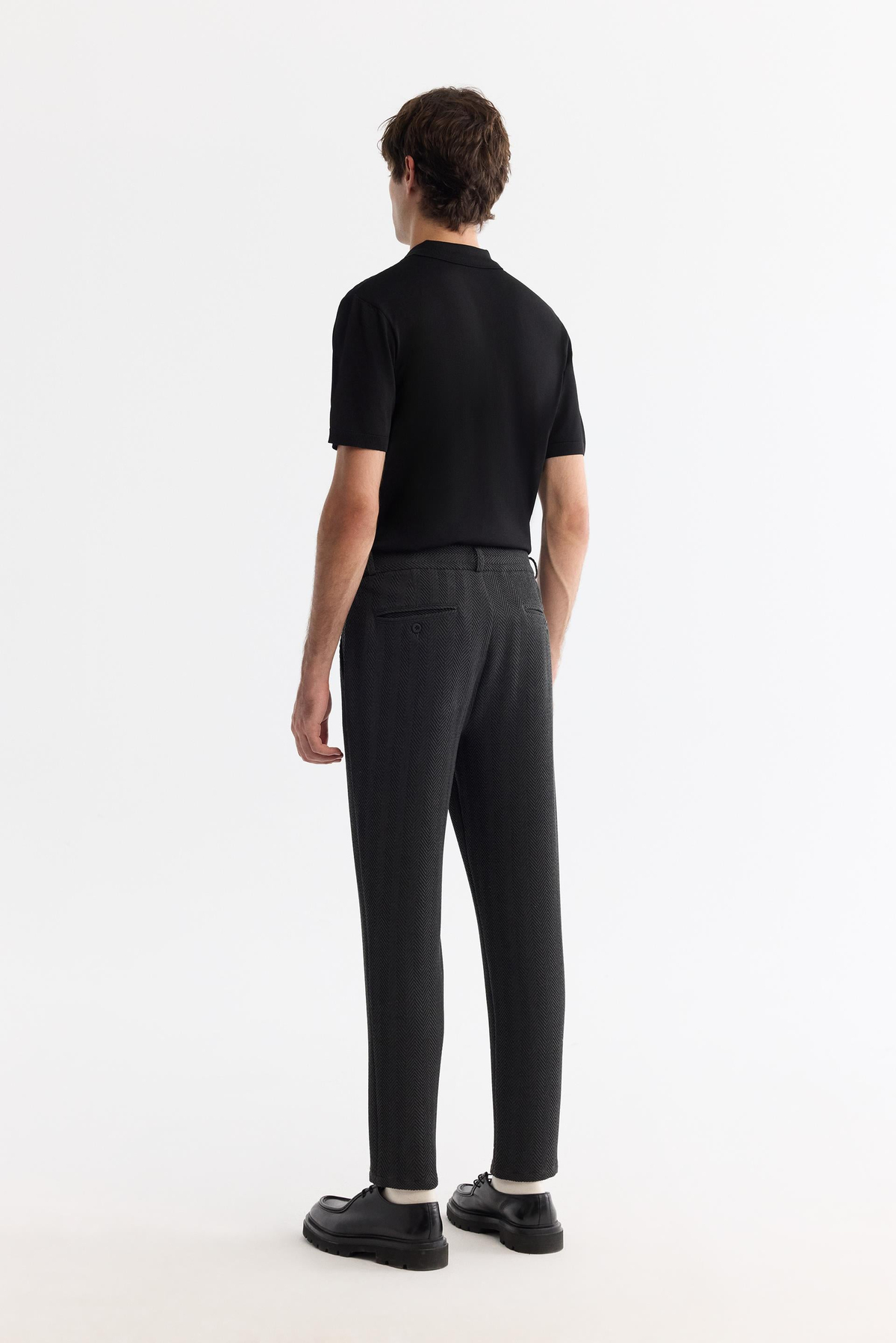 Antrasit Balık Sırtı Dokulu Yanı Lastikli Chino Slim Fit Pantolon