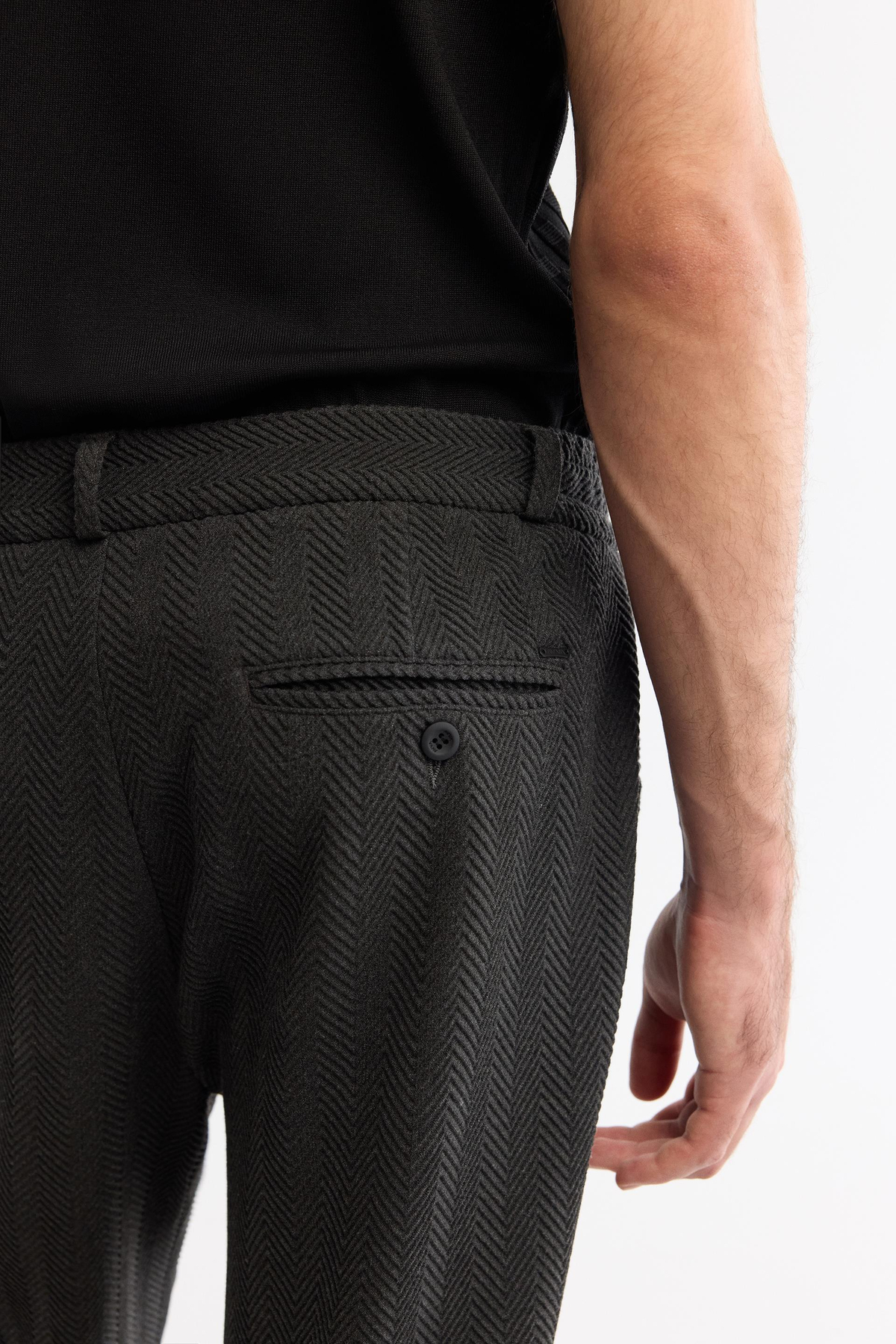 Antrasit Balık Sırtı Dokulu Yanı Lastikli Chino Slim Fit Pantolon