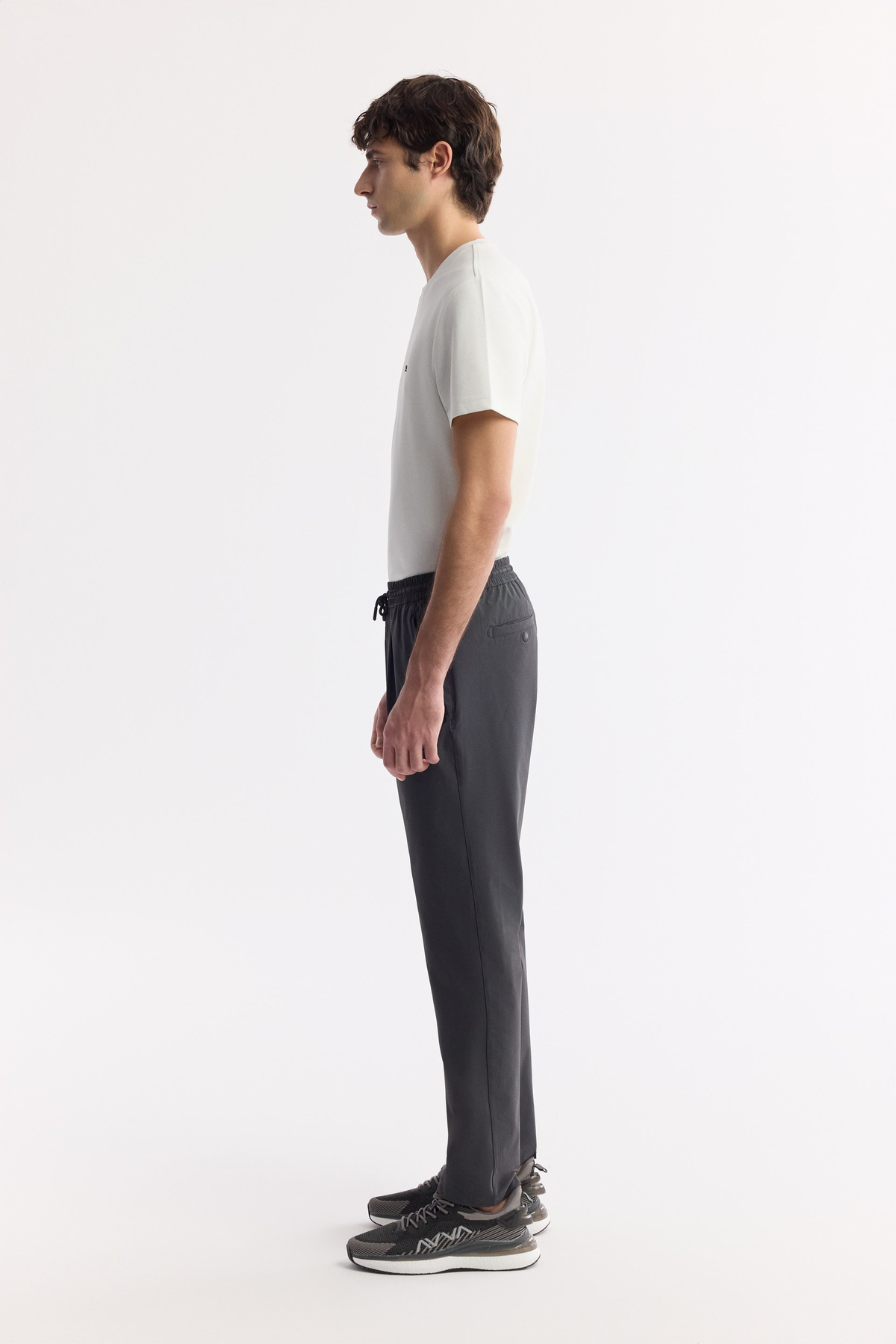 Anthracite Elastic Waist Drawstring Pleated Pants