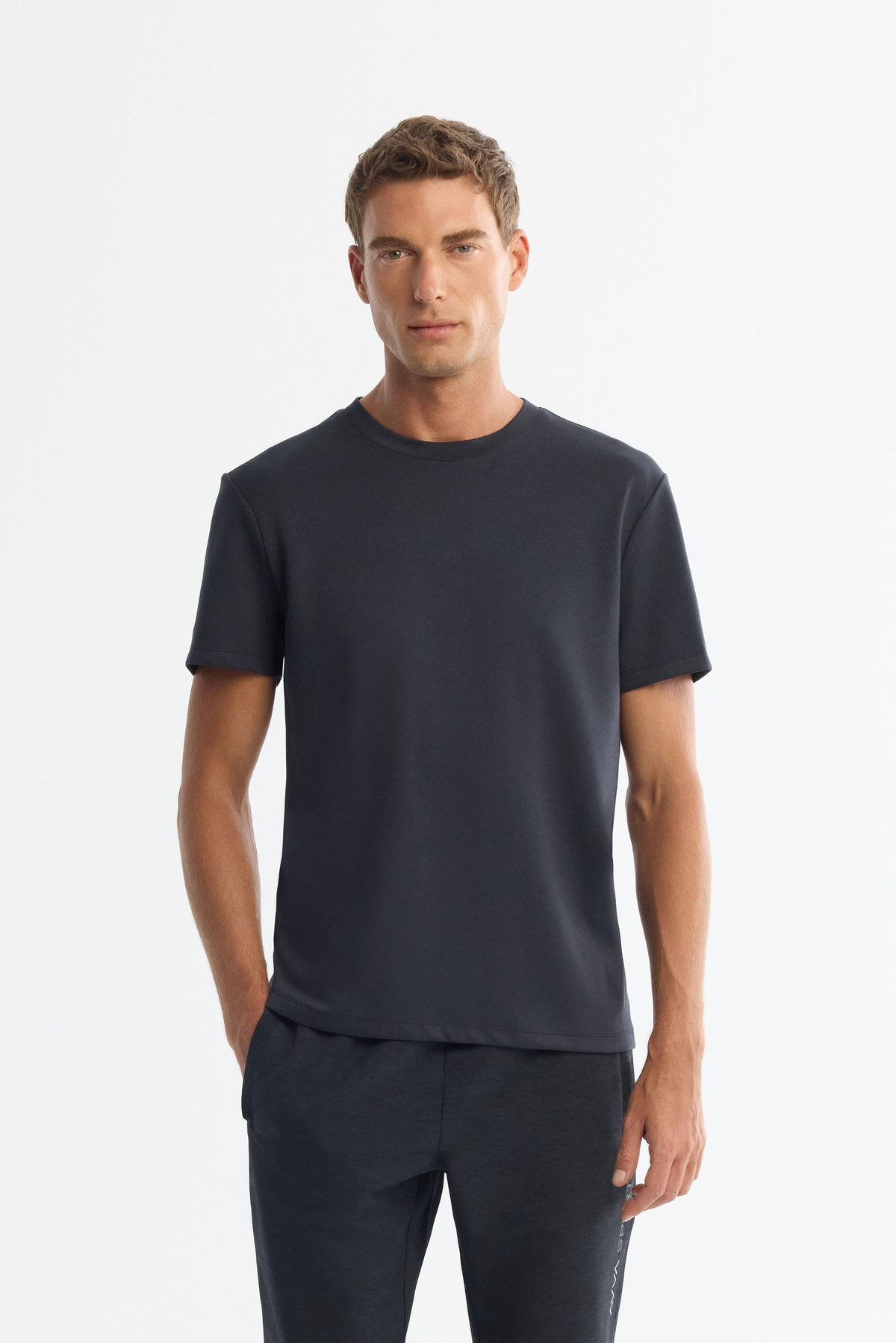 Antrasit Bisiklet Yaka Baskılı Esnek Kumaş T-Shirt