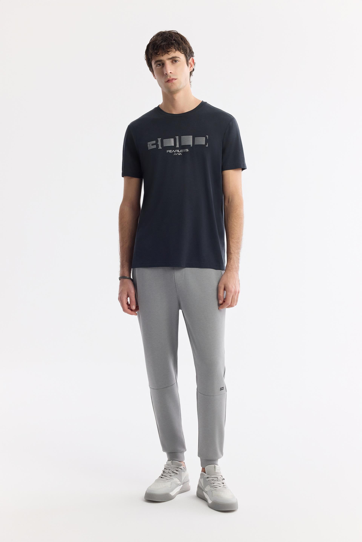 Antrasit Bisiklet Yaka Baskılı Shoft Touch Flamlı T-Shirt