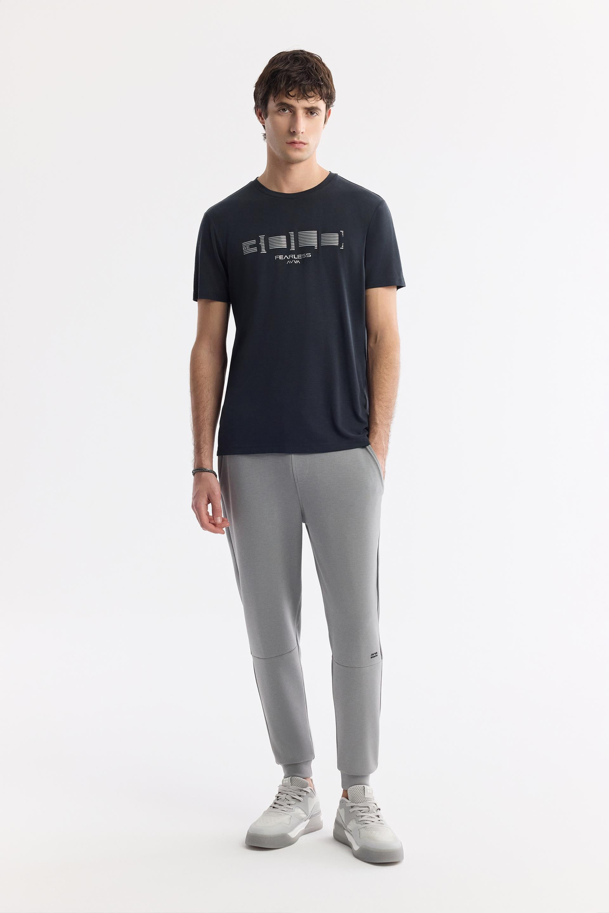 Antrasit Bisiklet Yaka Baskılı Shoft Touch Flamlı T-Shirt