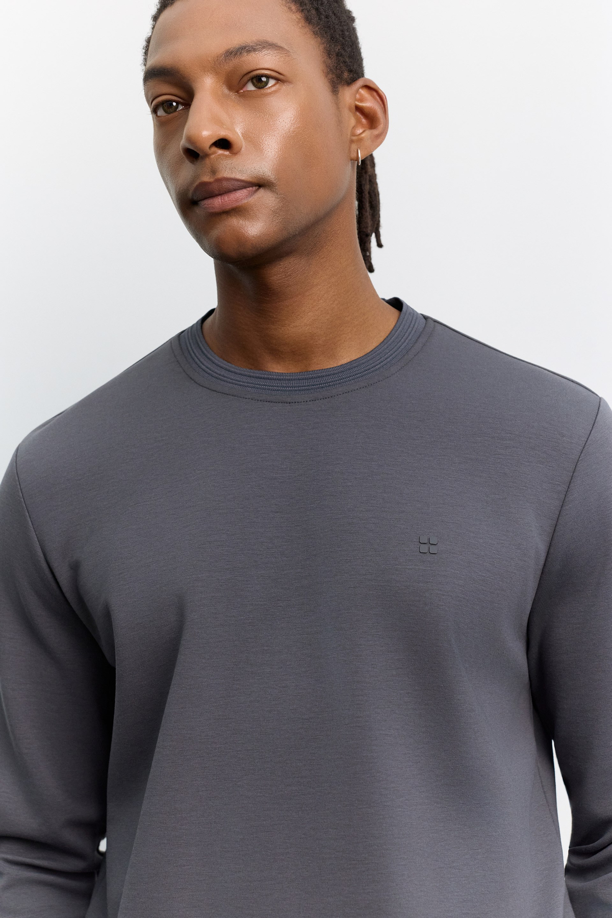 Antrasit Bisiklet Yaka Fitil Ribana İnterlok  Sweatshirt
