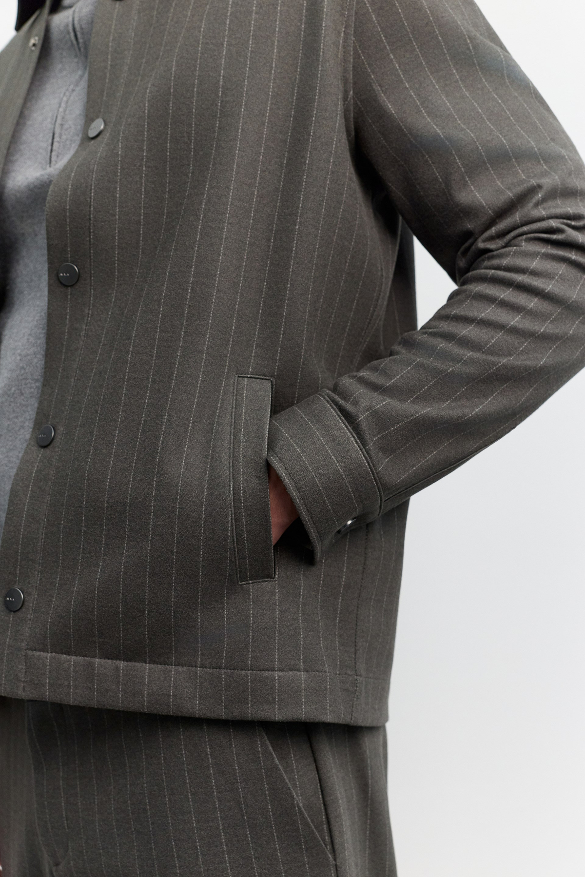 Antrasit Çizgili Flanel Çıtçıt Kapamalı Örme Comfort Fit Gömlek Ceket