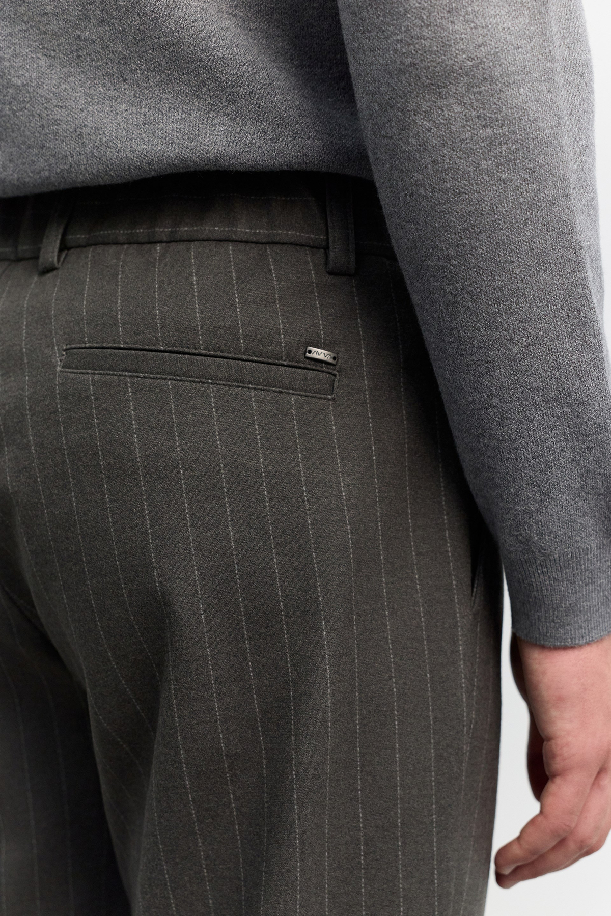 Antrasit Çizgili Flanel Örme Relaxed Fit Pantolon