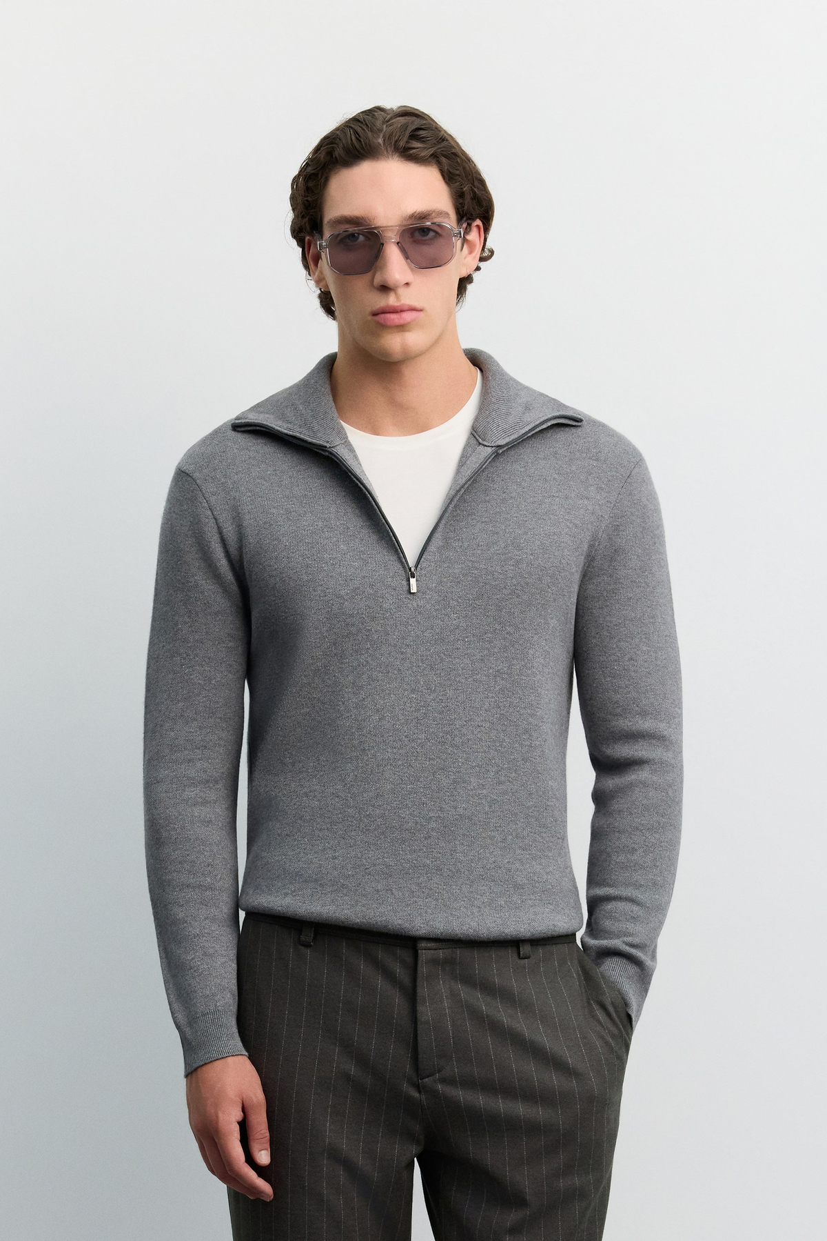 Antrasit Çizgili Flanel Örme Relaxed Fit Pantolon