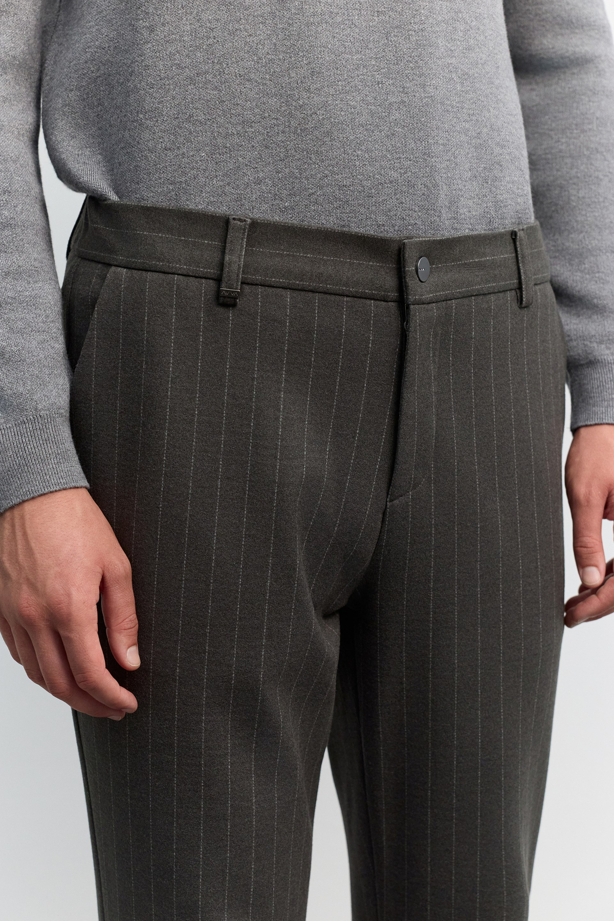 Antrasit Çizgili Flanel Örme Relaxed Fit Pantolon
