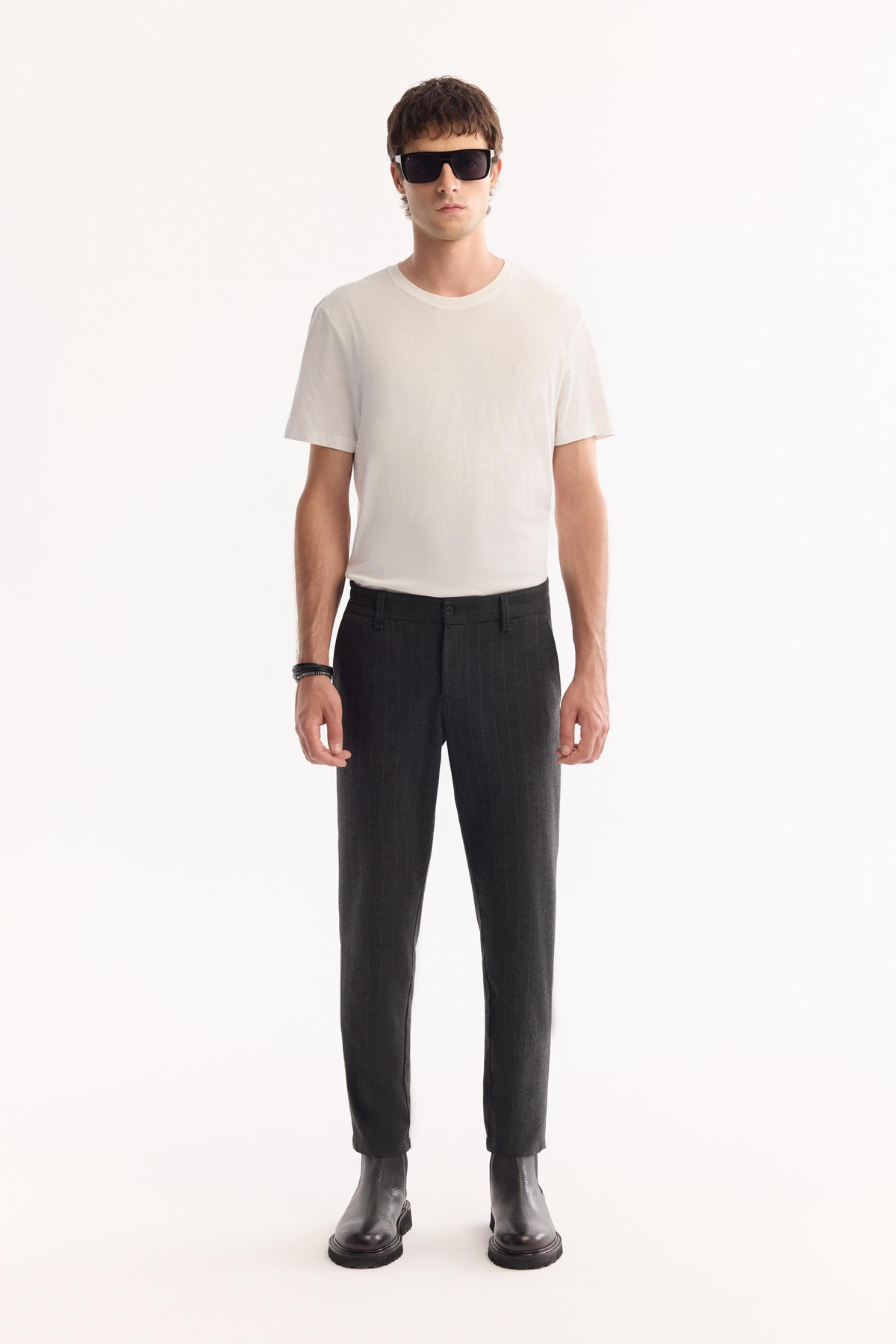 Antrasit Çizgili Flanel Slim Fit Pantolon