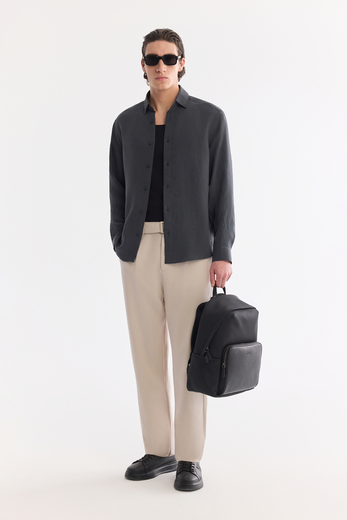 Anthracite Button-Down Collar Soft Touch Striped Shirt