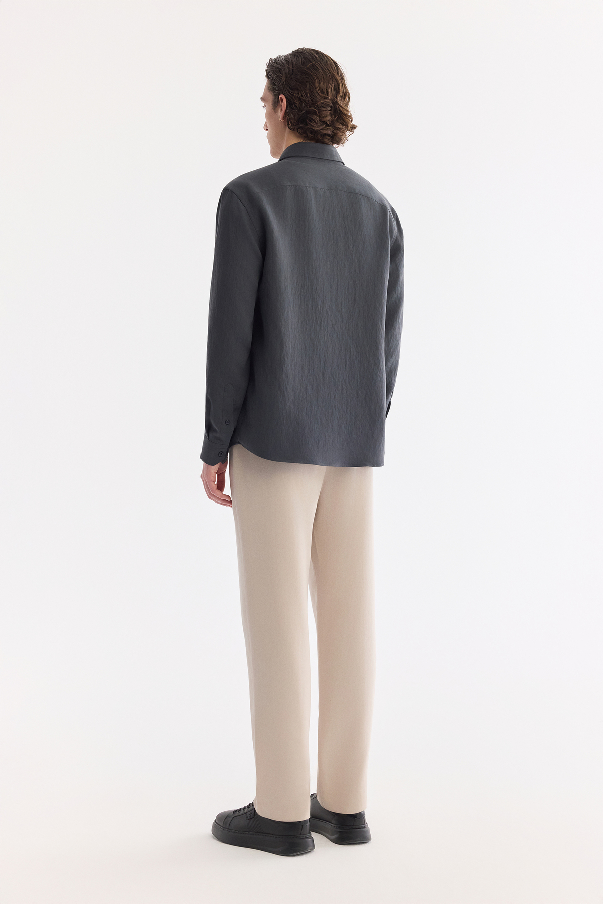 Anthracite Button-Down Collar Soft Touch Striped Shirt