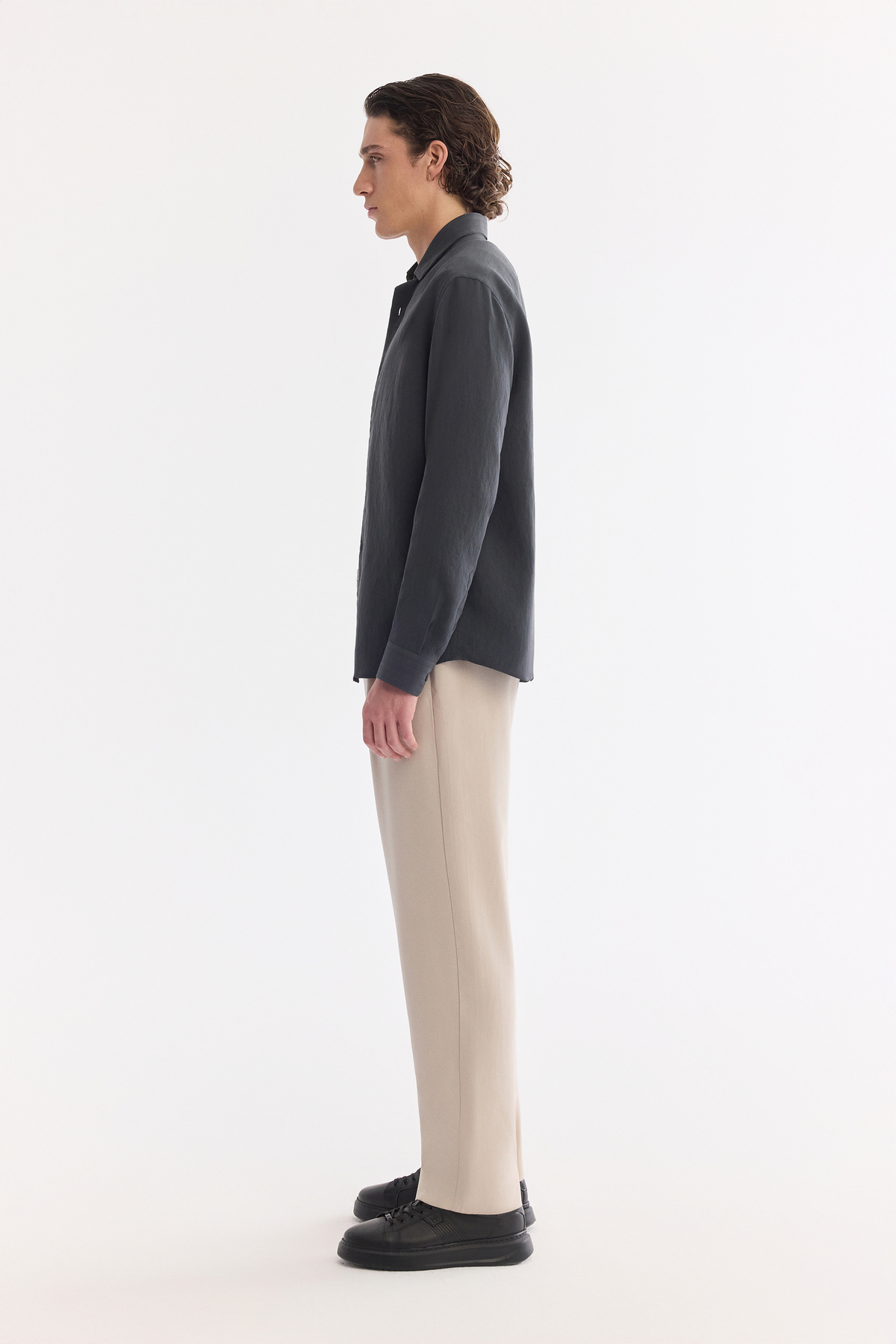 Anthracite Button-Down Collar Soft Touch Striped Shirt