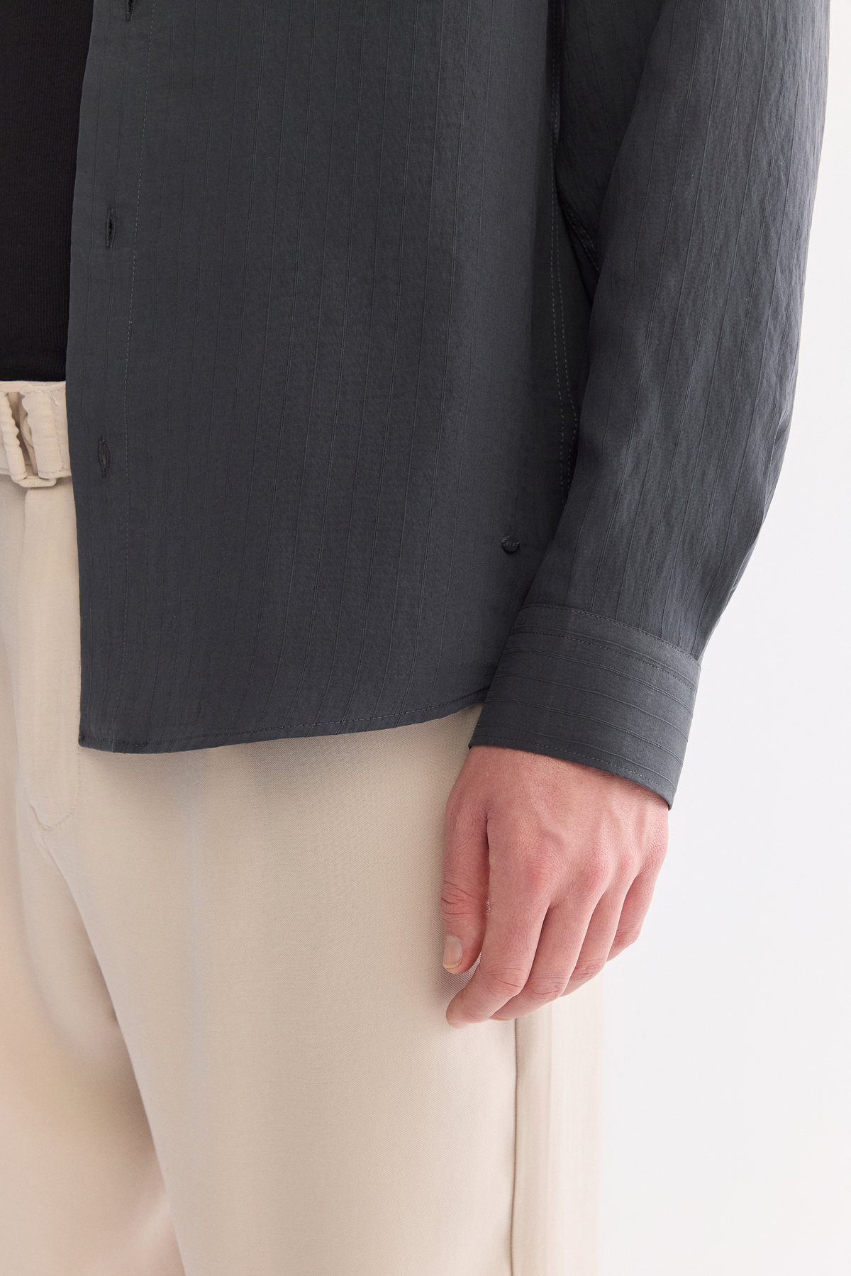 Anthracite Button-Down Collar Soft Touch Striped Shirt