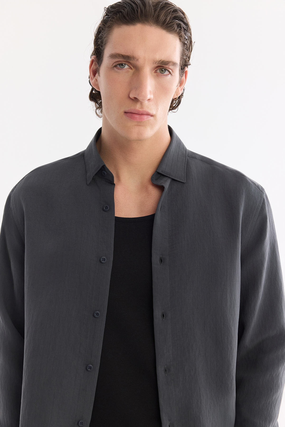 Anthracite Button-Down Collar Soft Touch Striped Shirt