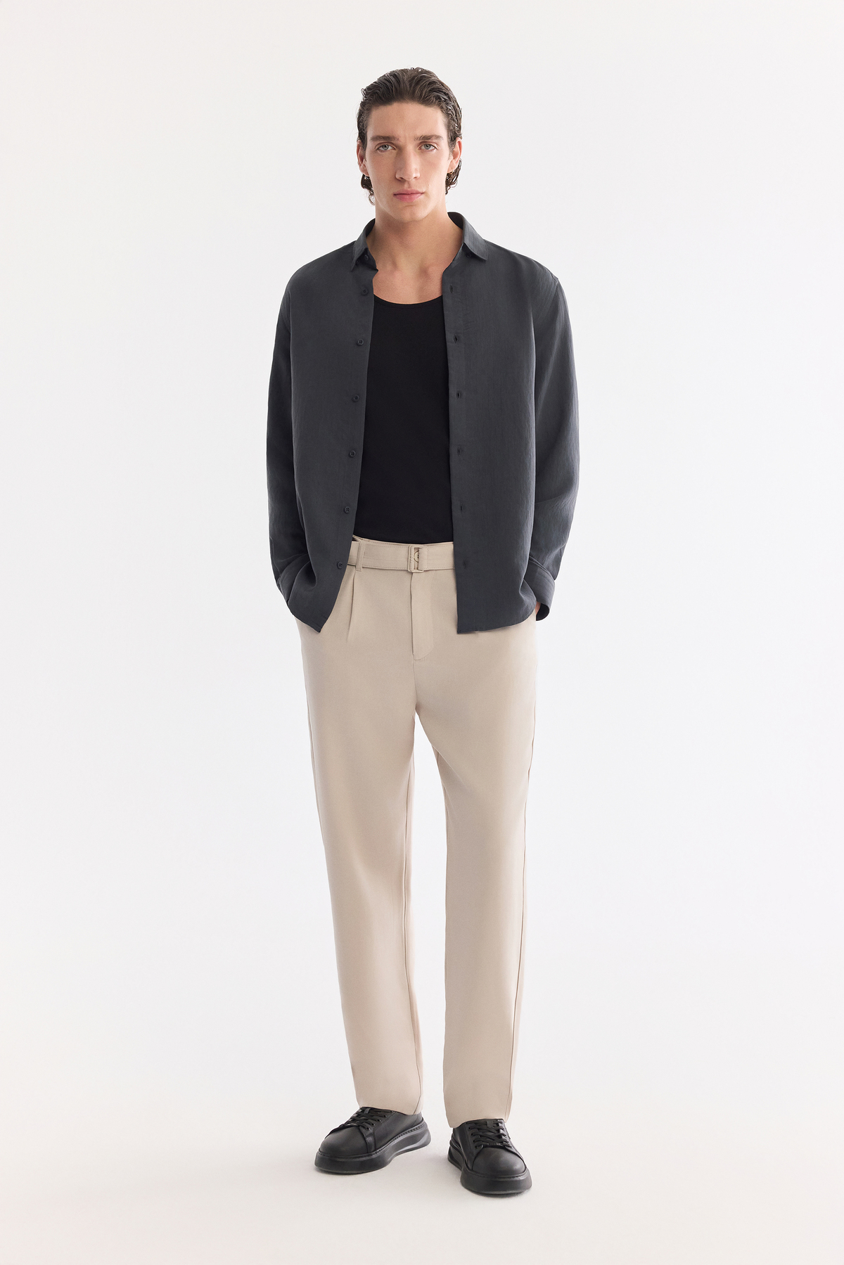 Anthracite Button-Down Collar Soft Touch Striped Shirt