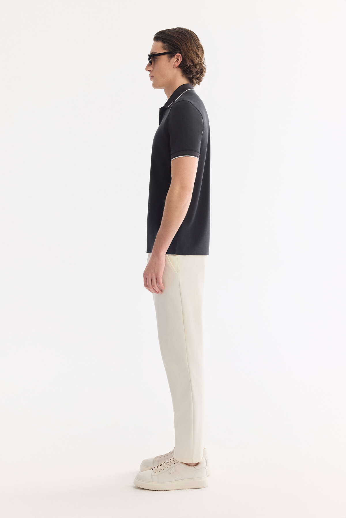 Antrasit Düğmesiz Polo Yaka Ecem Pike  T-Shirt