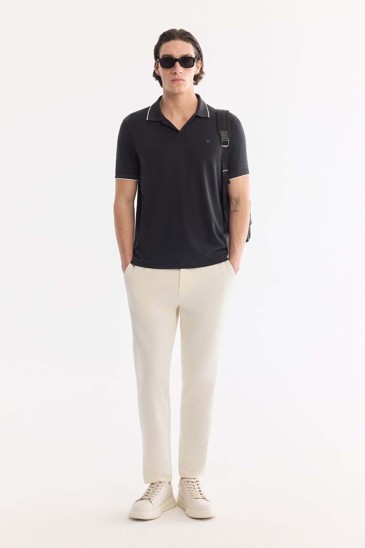 Antrasit Düğmesiz Polo Yaka Ecem Pike  T-Shirt