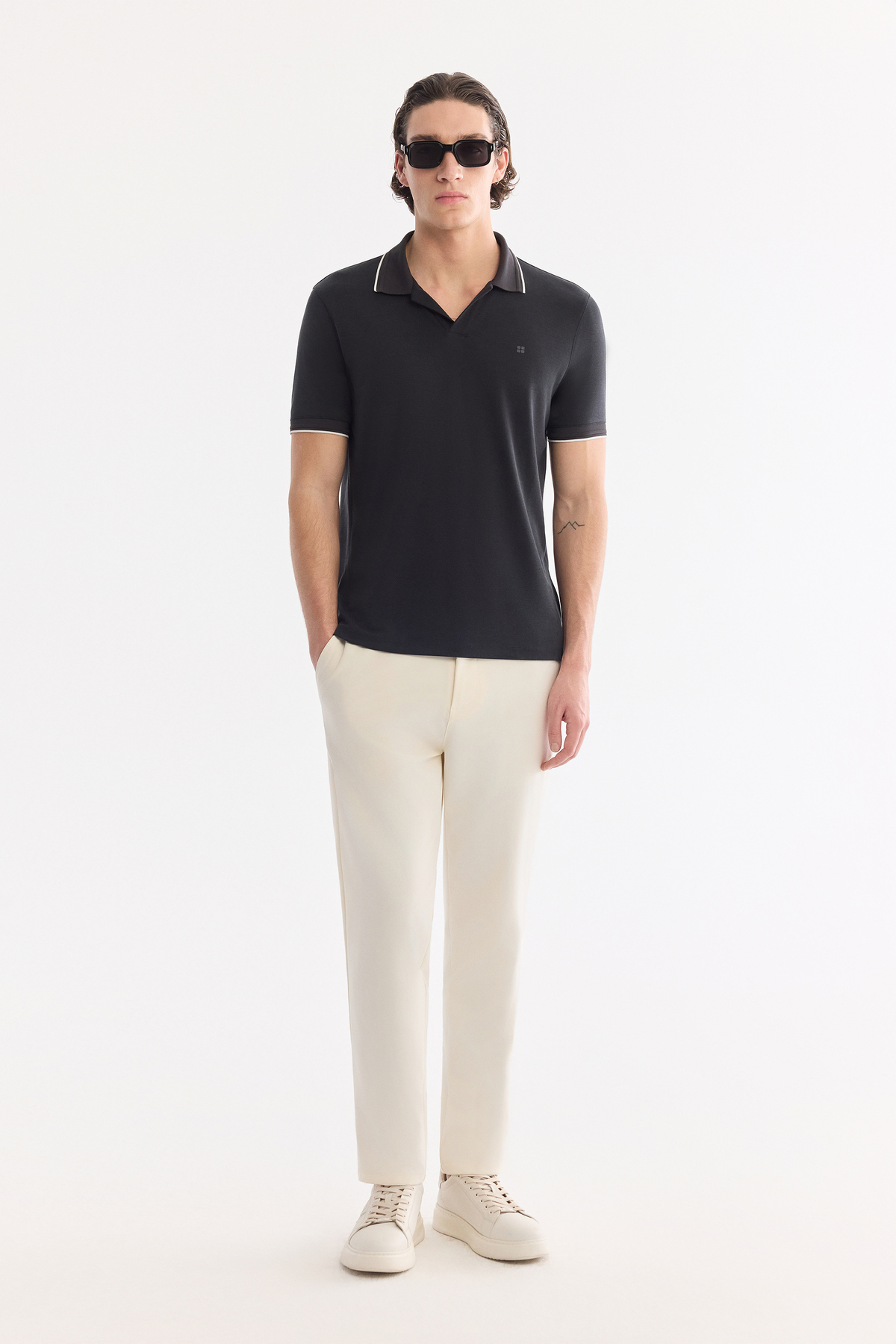 Antrasit Düğmesiz Polo Yaka Ecem Pike  T-Shirt