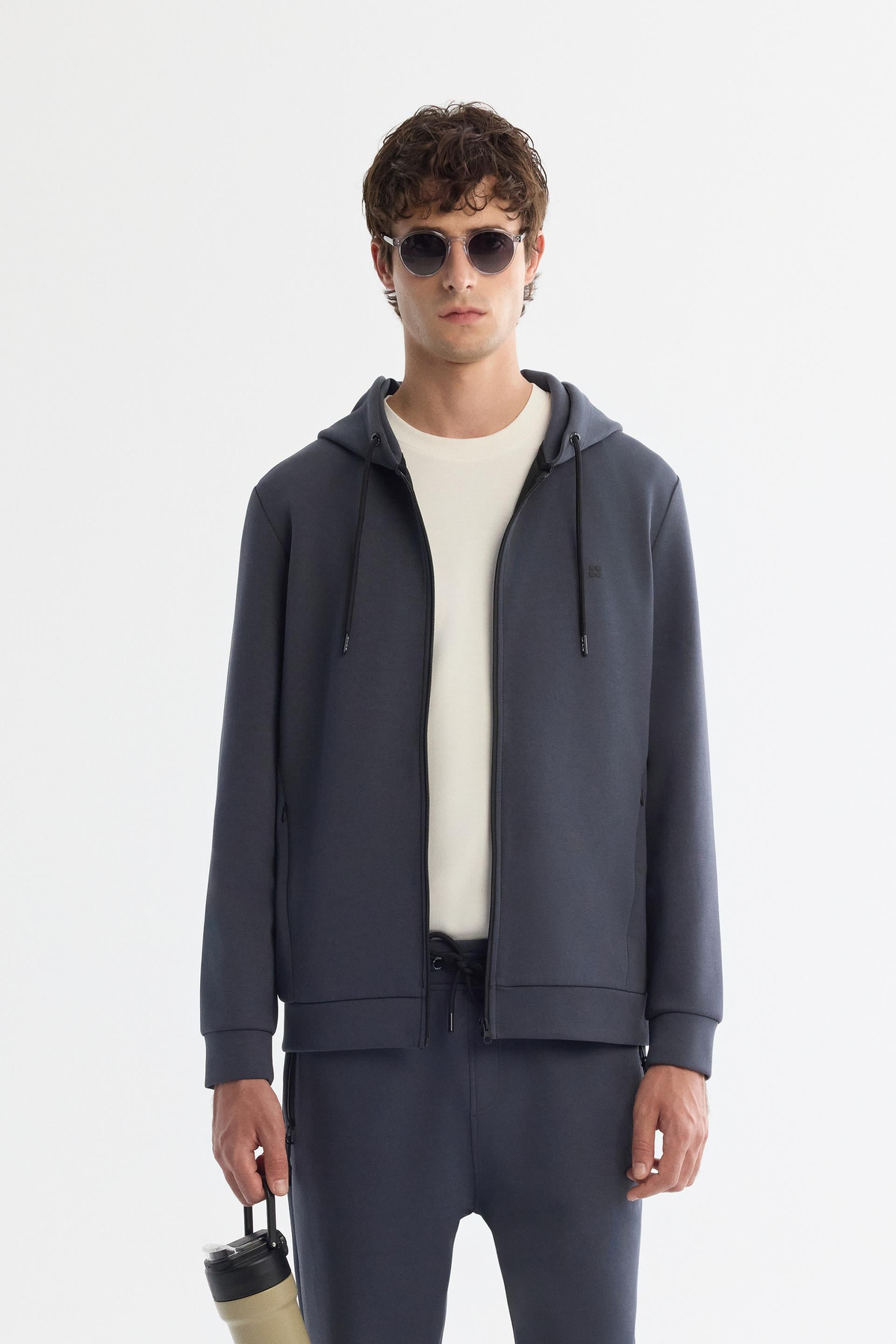 Antrasit Kapüşonlu İnterlok Kumaş Fermuarlı Sweatshirt