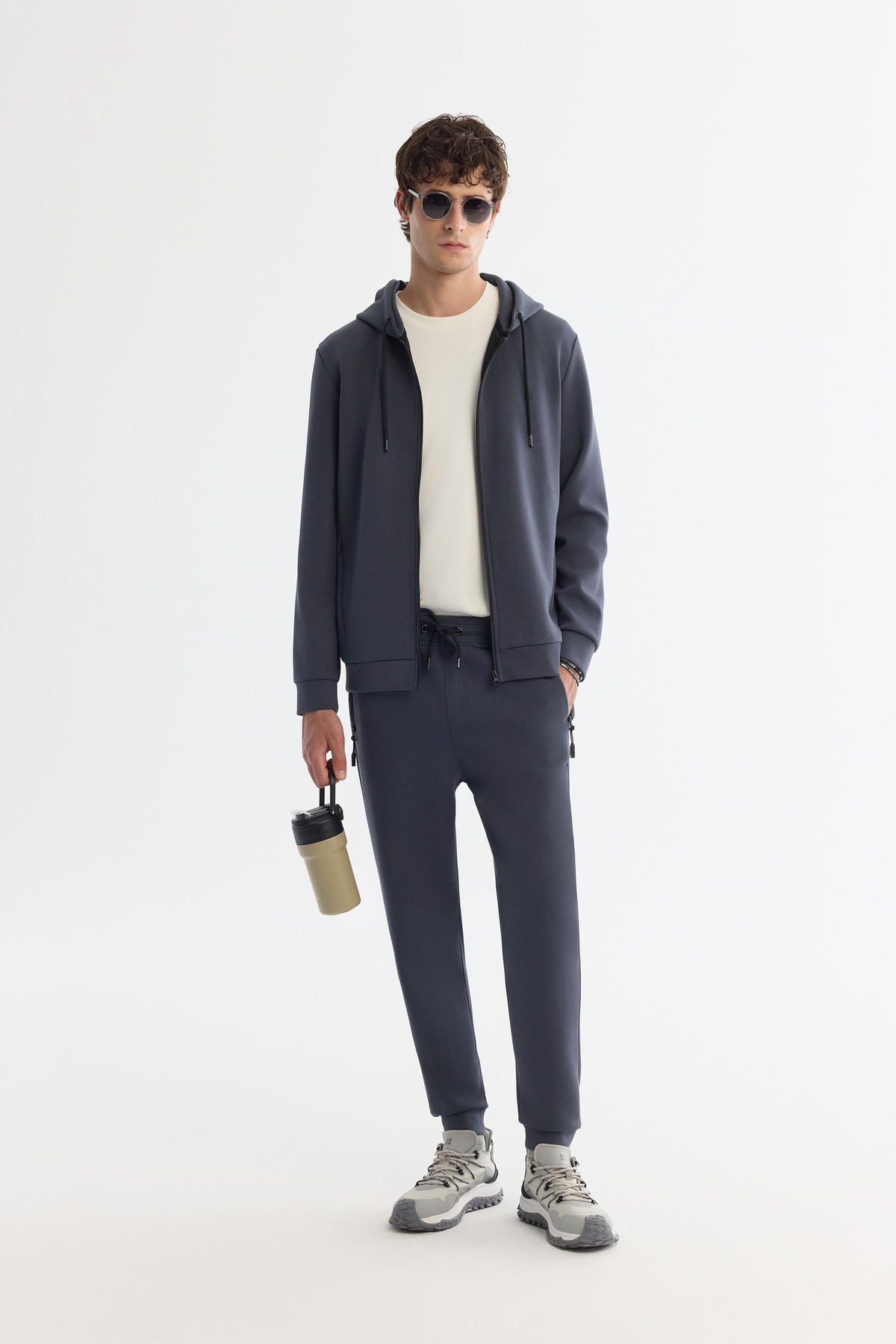 Antrasit Kapüşonlu İnterlok Kumaş Fermuarlı  Sweatshirt