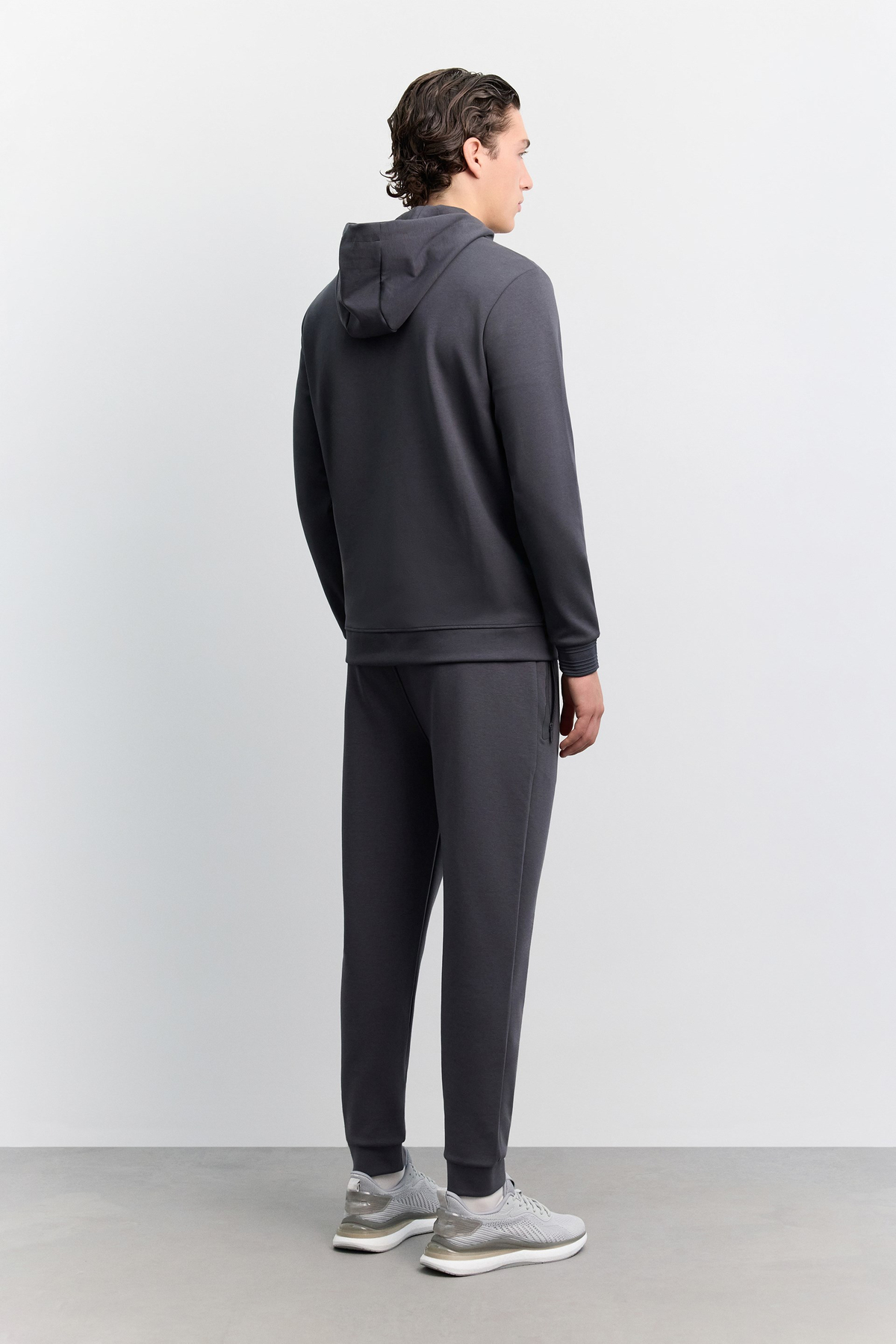 Antrasit Kapüşonlu Yaka Kanguru Cepli İnterlok Sweatshirt
