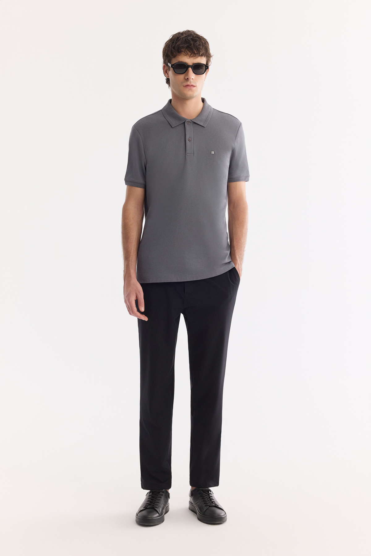 Anthracit %100 Cotton Polo Collar T-Shirt